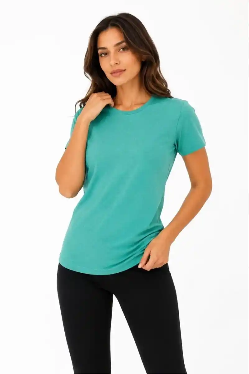 Kadın Basic Tişört Bisiklet Yaka Kısa Kol Günlük Yazlık Slim fit T-Shirt - Su Yeşili