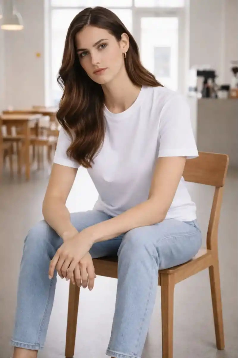 Kadın Bisiklet Yaka Tişört Regular Kalıp Basic Pamuklu Günlük Kullanım T-shirt - Beyaz