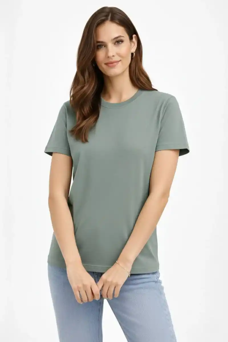 Kadın Bisiklet Yaka Tişört Regular Kalıp Basic Pamuklu Günlük Kullanım T-shirt - Mint Yeşili