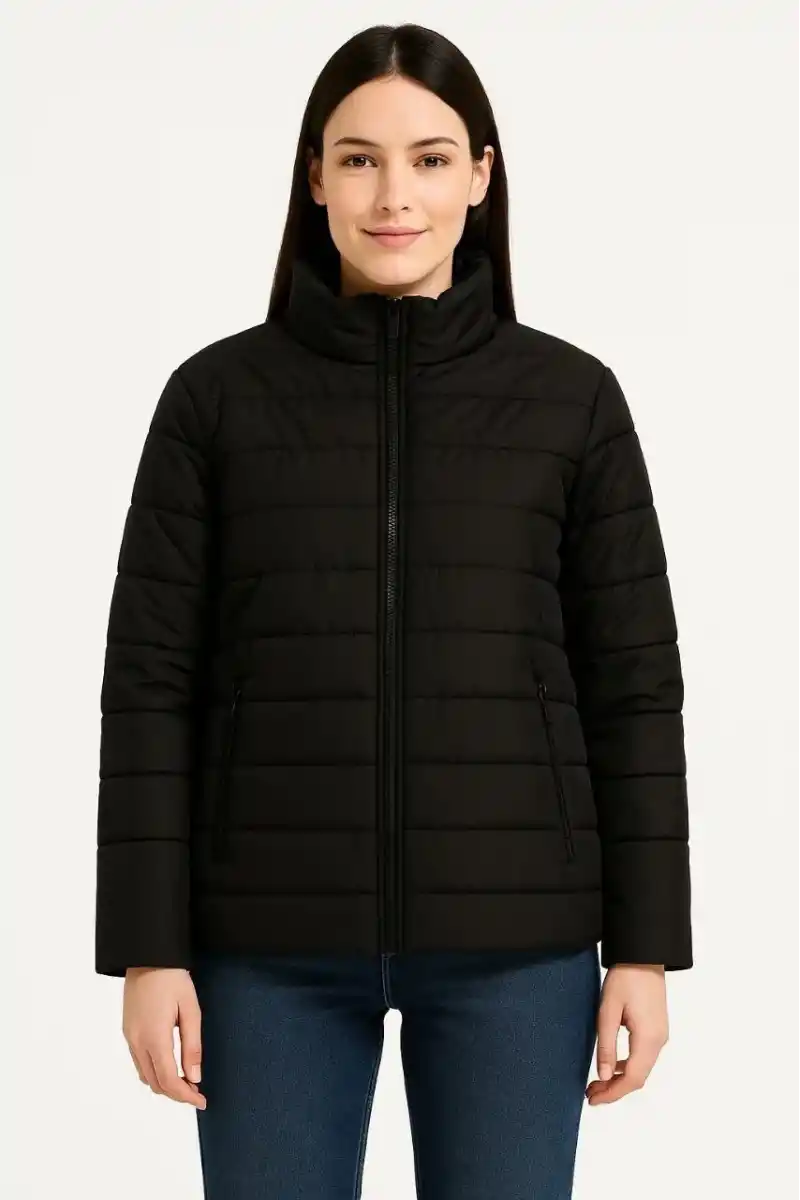 Kadın Bomber Mont Ceket – Su İtici Kumaş, Kapitone Astarlı, Fermuarlı, Kışlık - Siyah