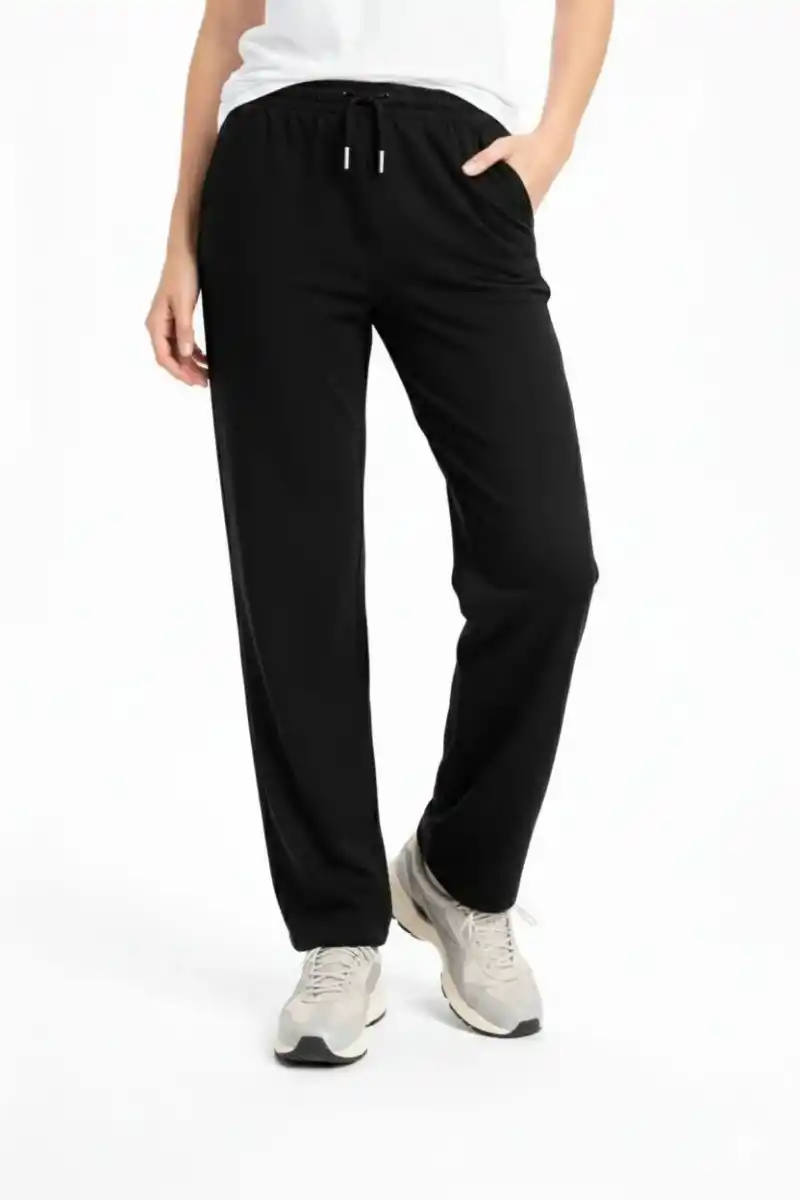 Kadın Düz Paça Beli Lastikli İpli Günlük Spor Eşofman Altı Rahat Fit - Siyah