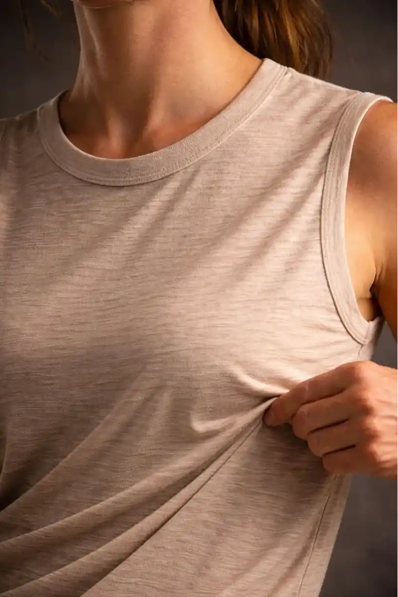 Kadın Flamlı Kumaş Sıfır Kolsuz Atlet Basic Spor Üst, Günlük ve Fitness Kullanımına Uygun - Taş