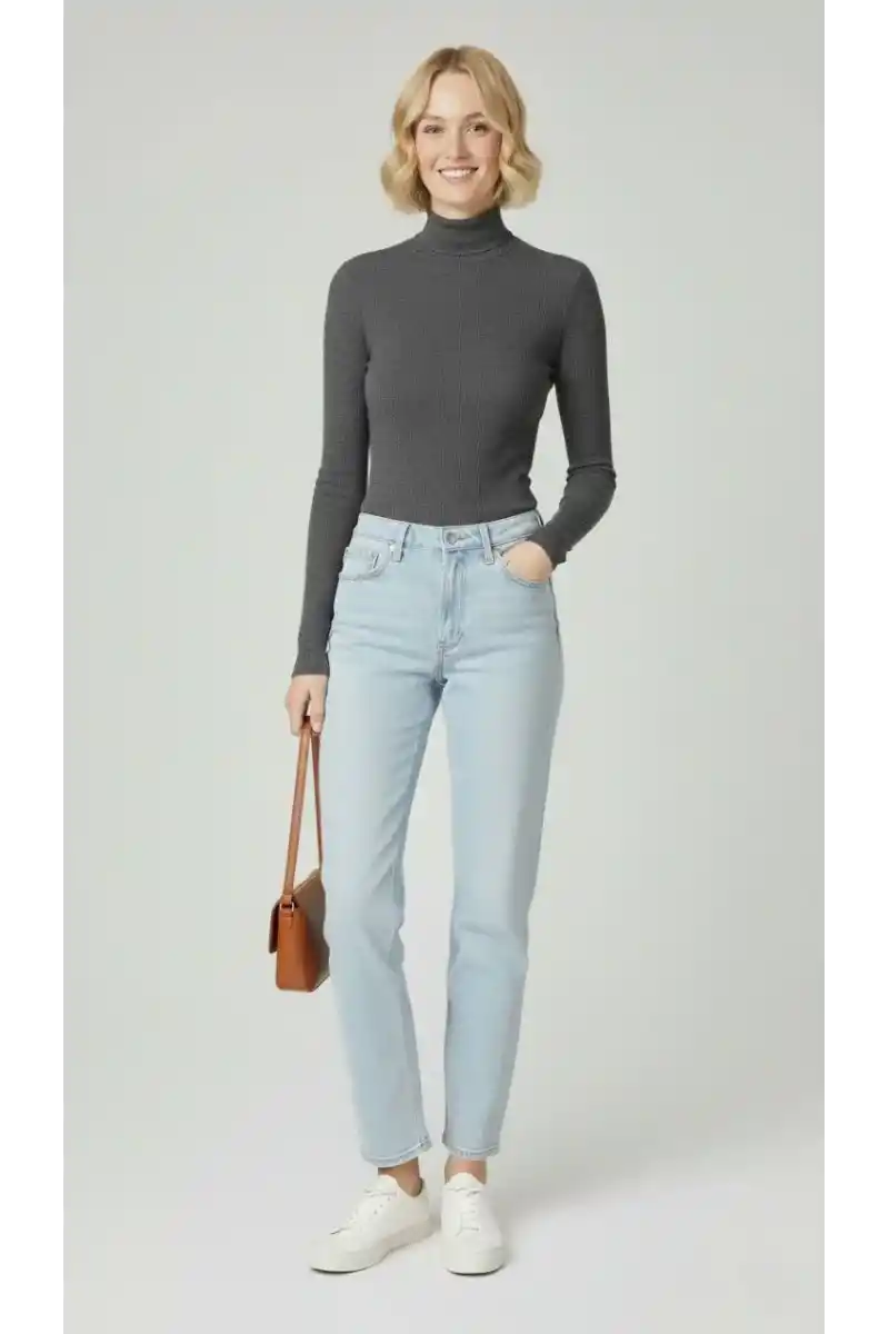 Kadın Tam Boğazlı Fitilli Likrali Kaşkorse Badi İnce Uzun Kollu Kazak - Antrasit