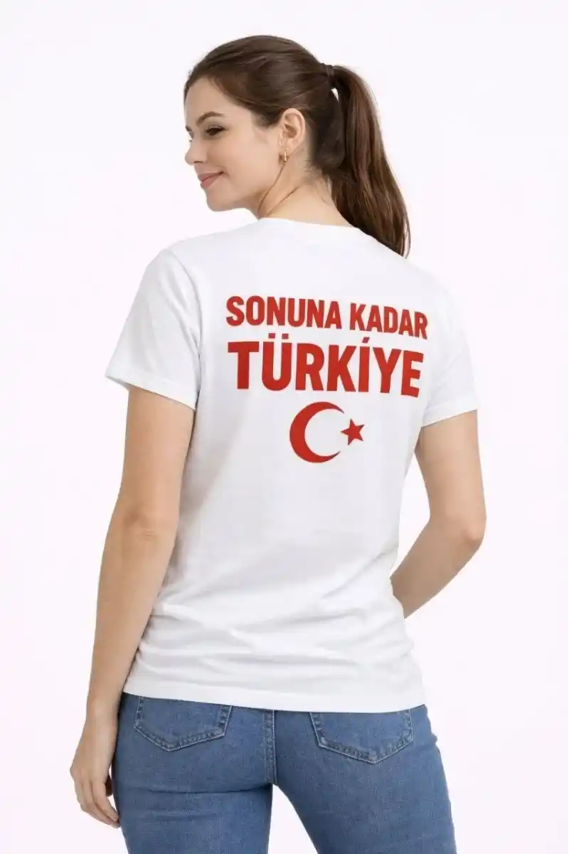 Kadın TÜRKİYE Ay Yıldız Baskılı Taraftar Forma T-Shirt - Beyaz
