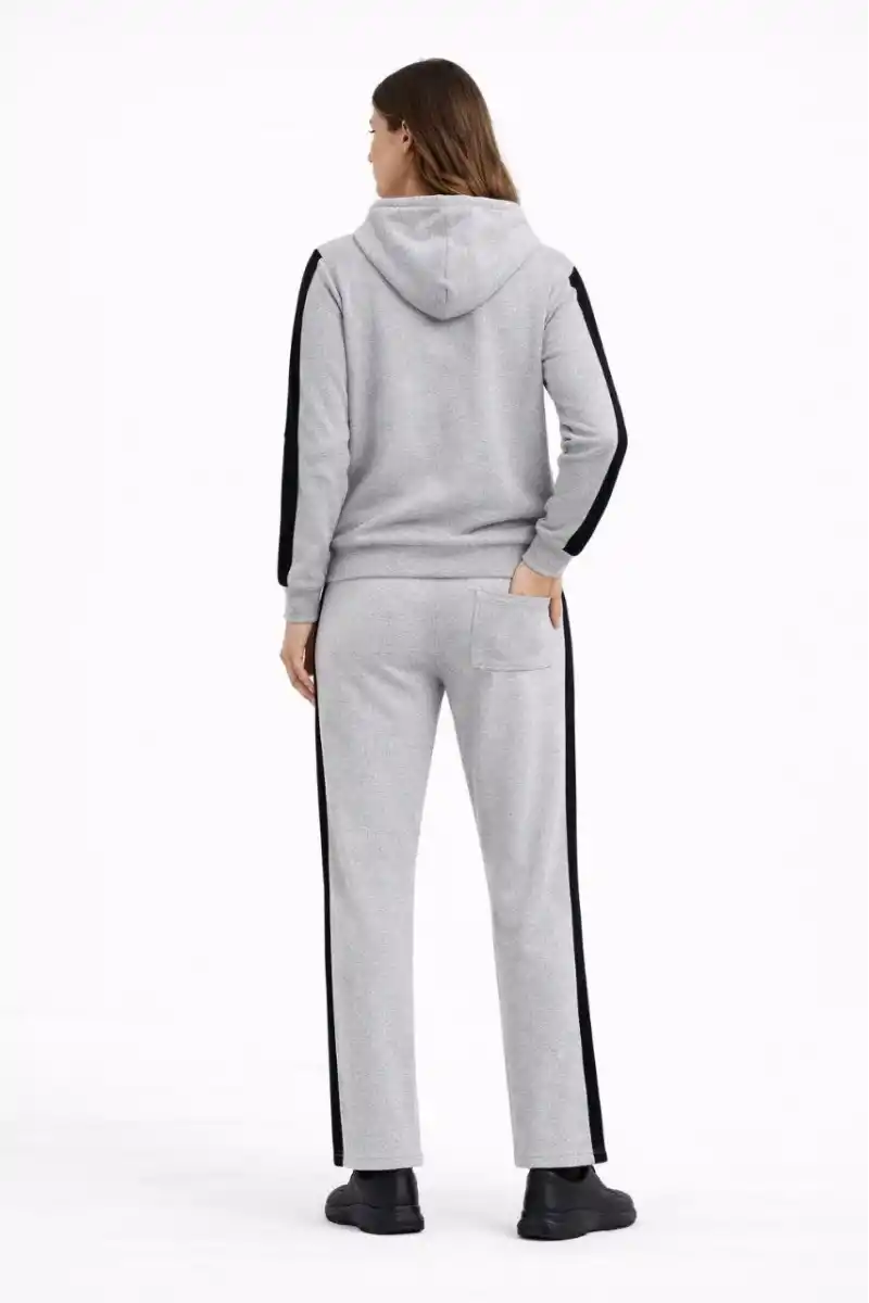 KADIN Yandan Şeritli Eşofman Takım Kapüşonlu Sweatshirt Boru Paça Alt Oversize 3 - Gri