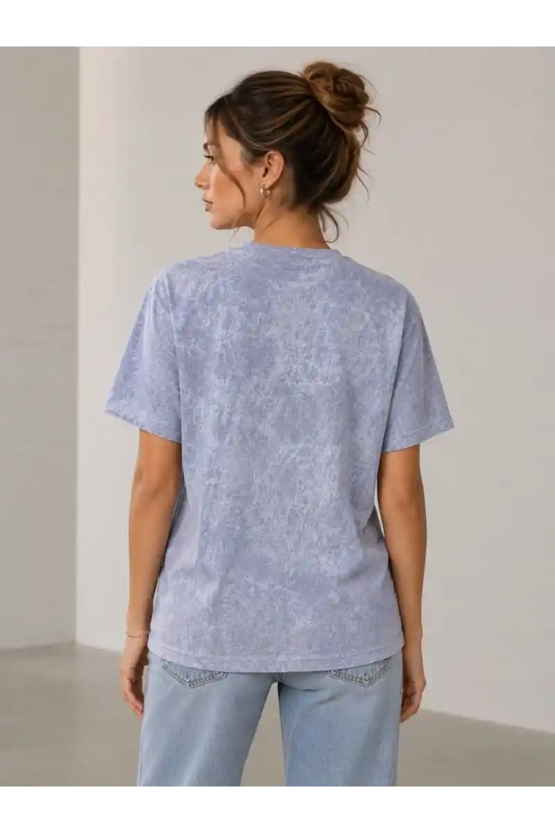 Kadın Yıkamalı Washed Effect Tişört Bisiklet Yaka Sokak Stil Kısa Kol T-Shirt - Gri