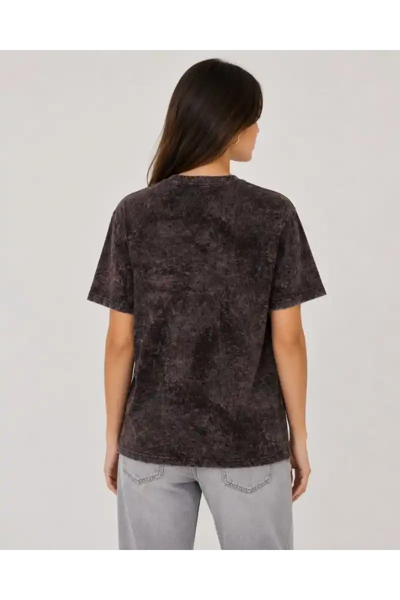 Kadın Yıkamalı Washed Effect Tişört Bisiklet Yaka Sokak Stil Kısa Kol T-Shirt - Siyah