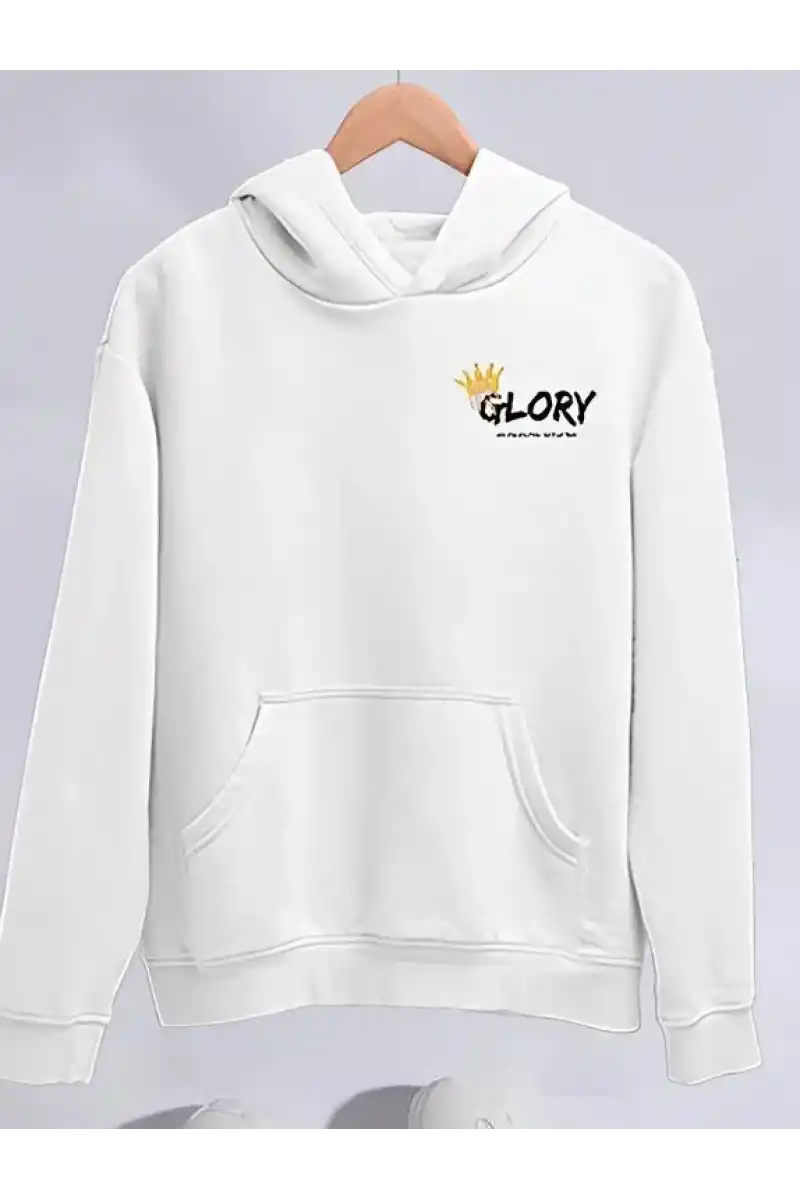 Kışlık Üç İplik Kapüşonlu SweatShirt - Beyaz