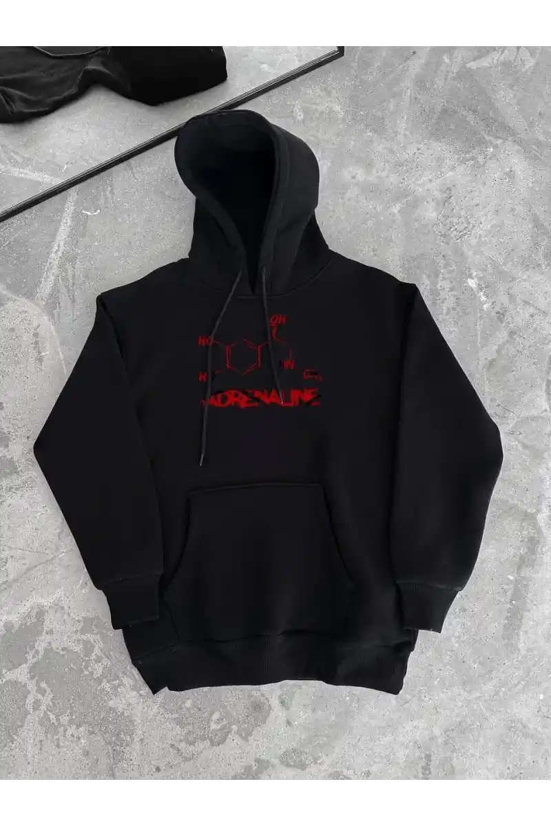 Kışlık Uzun Kol Kapüşonlu SweatShirt - Siyah