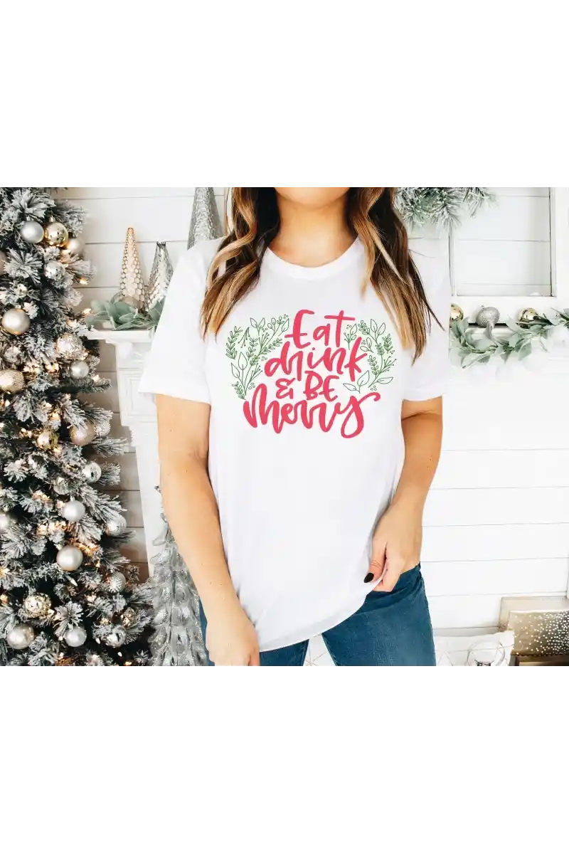 Yılbaşı Tişört Noel İçin Kısa kol T-shirt - Beyaz