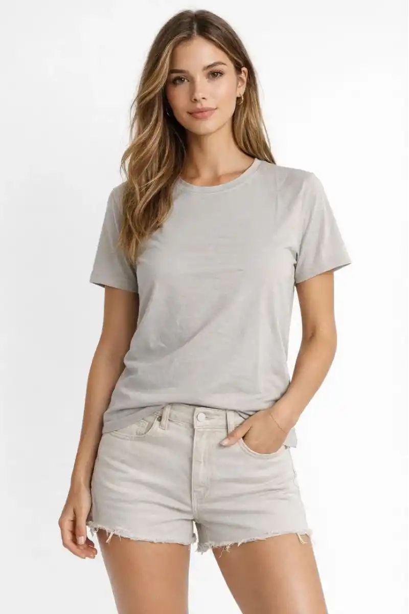 Osy Modal yumuşak dokulu Kumaş Kadın Bisiklet Yaka T-shirt - Gri