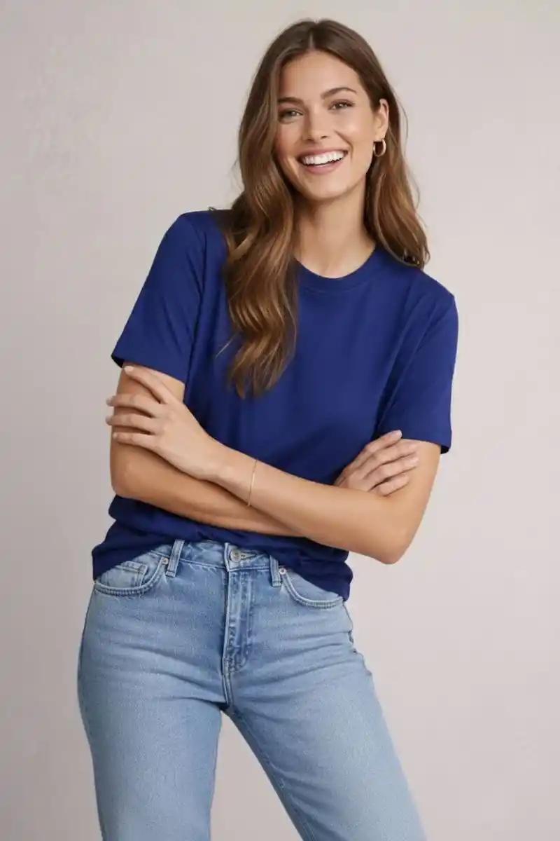 Osy Modal yumuşak dokulu Kumaş Kadın Bisiklet Yaka T-shirt - Lacivert