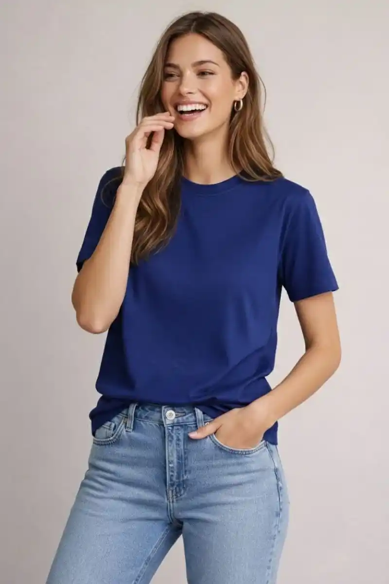 Osy Modal yumuşak dokulu Kumaş Kadın Bisiklet Yaka T-shirt - Lacivert