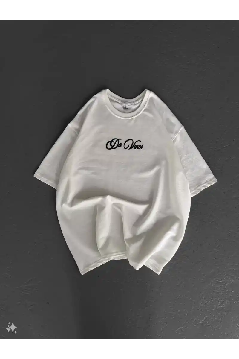 Unisex Baskılı Oversize T-Shirt - Beyaz