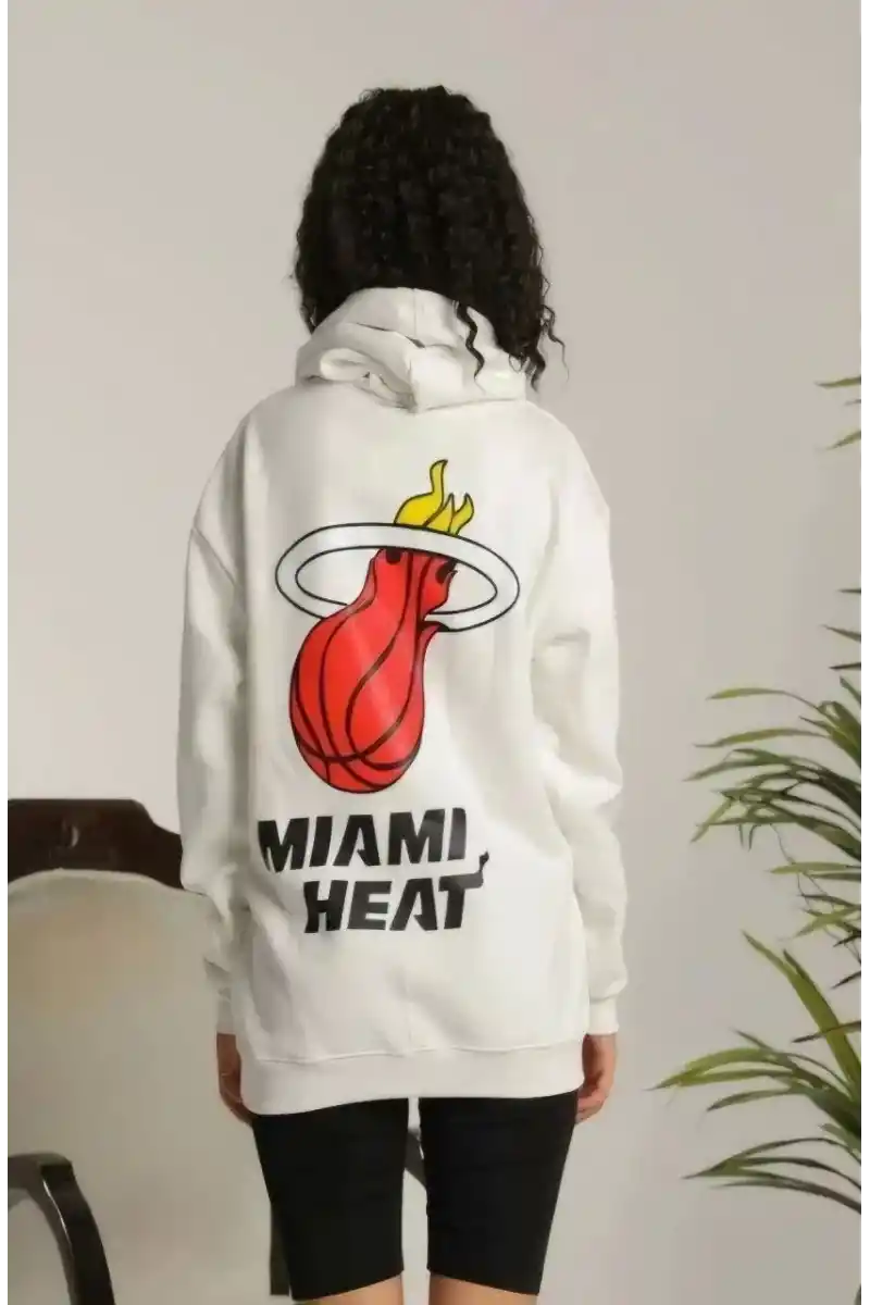 Kadın Kapşonlu Baskılı Sweetshirt - Beyaz