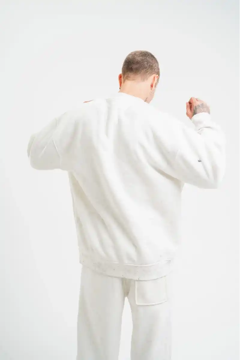 ERKEK Uzun Kol Bisiklet Yaka Yıkamalı SweatShirt - Beyaz