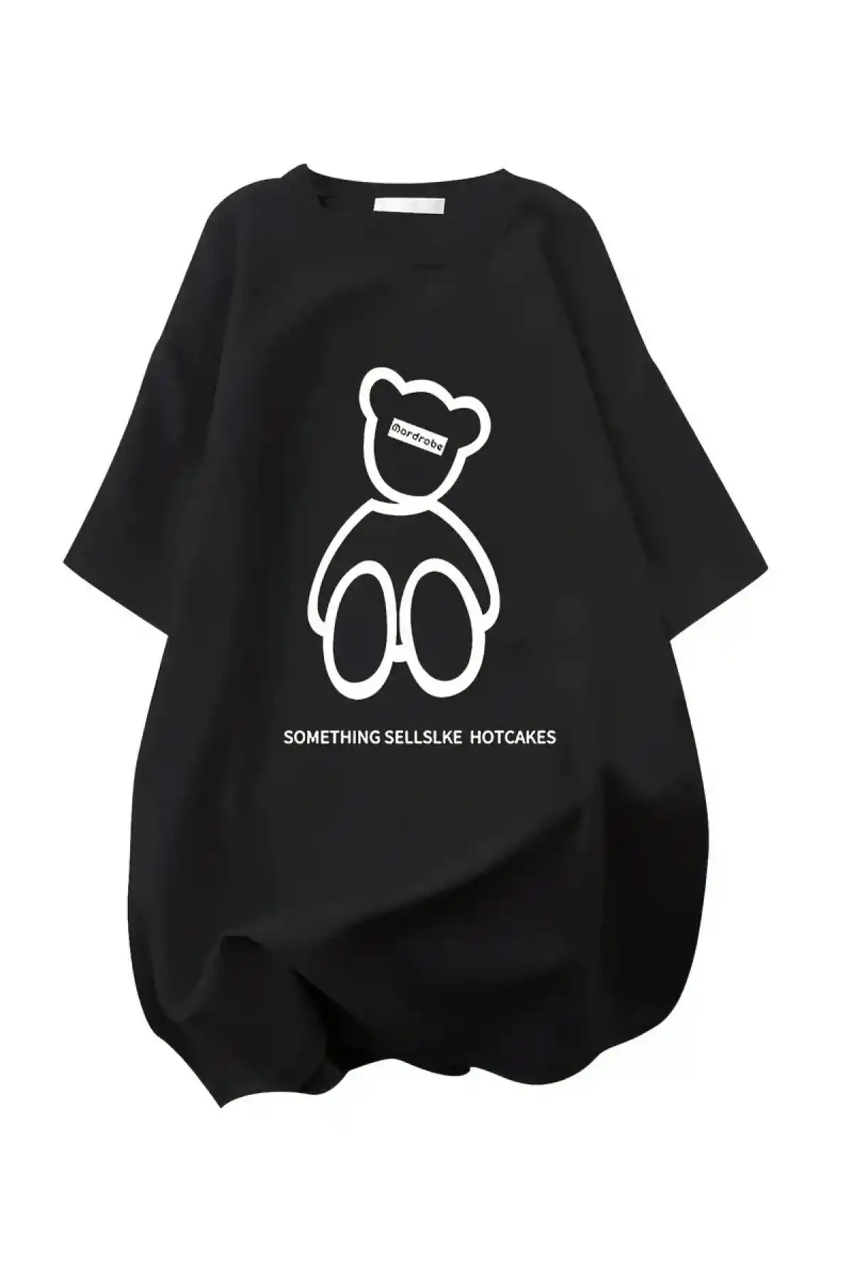 20/1 Penye Compack Ön Arka Baskılı Oversize Bisiklet Yaka T-shirt - Siyah