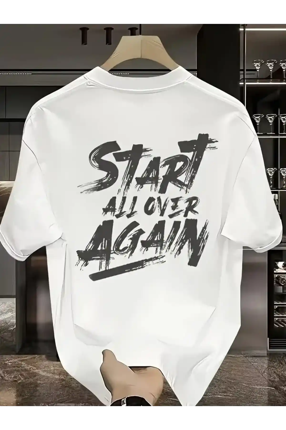 20/1 Penye Compack Start All Over Baskılı Oversize Bisiklet Yaka Kısa Kol Yazlık T-shirt - Beyaz