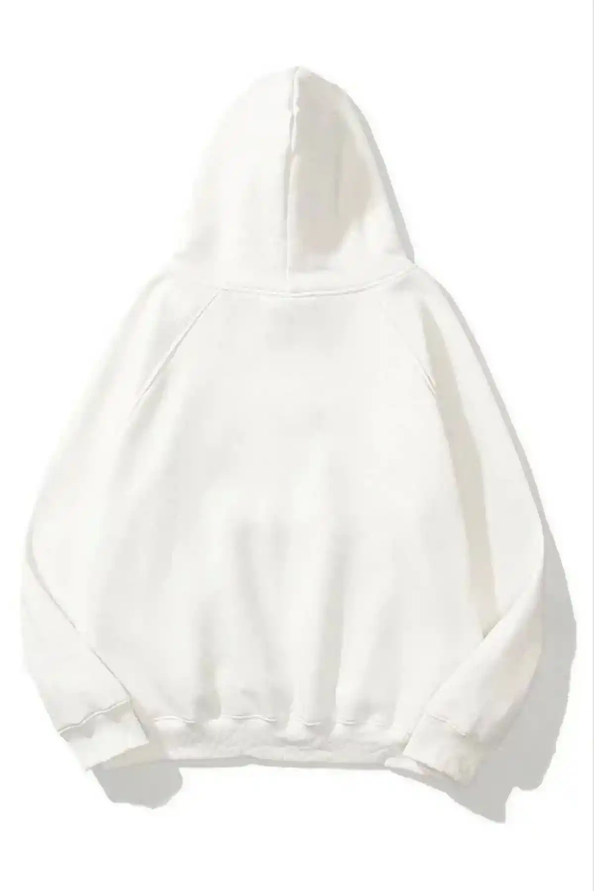 Kadın 3 İplik Pamuklu Kapşonlu Sweetshirt - Beyaz