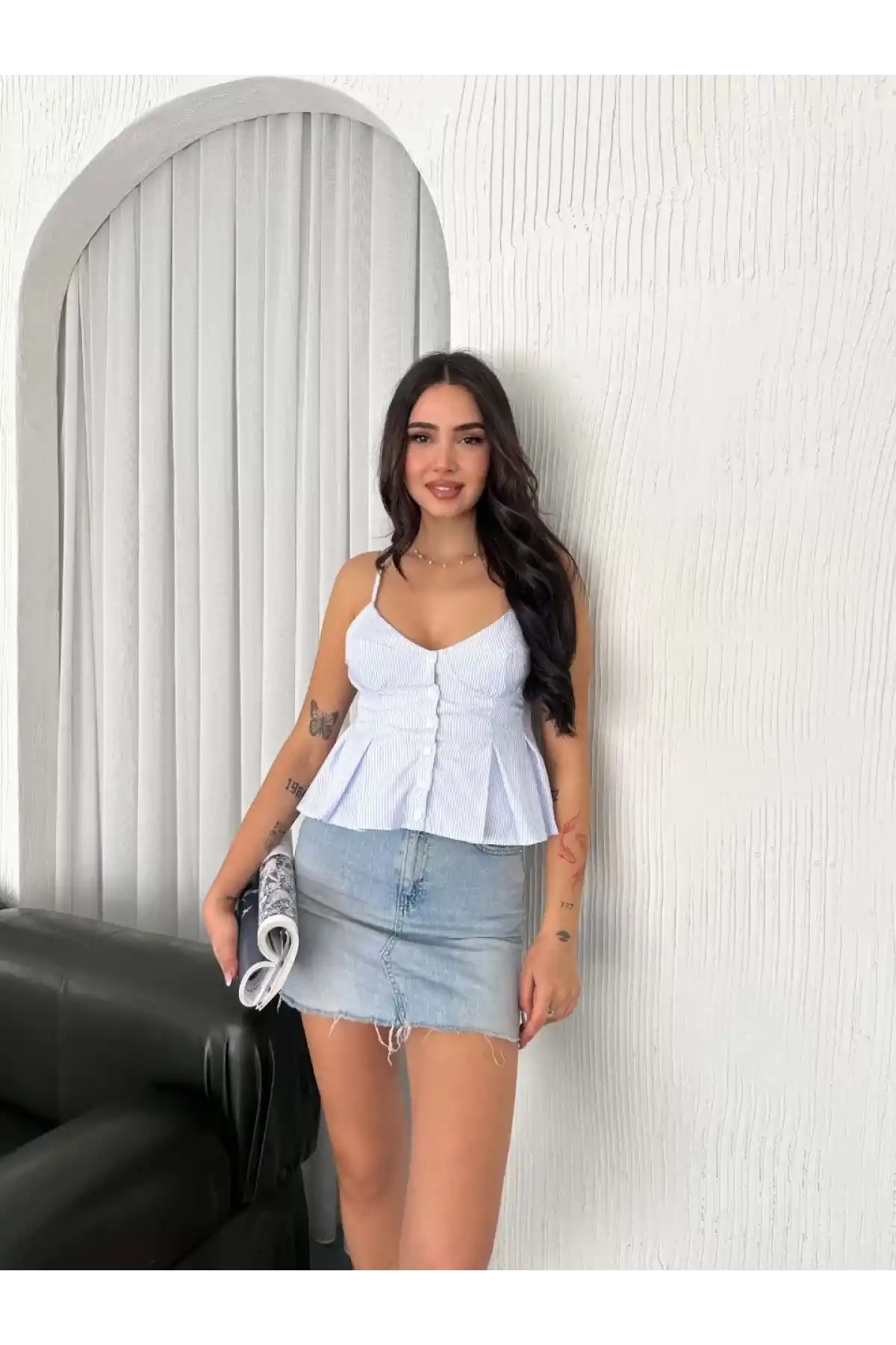 Askılı Dekolte detaylı crop - Açık Mavi