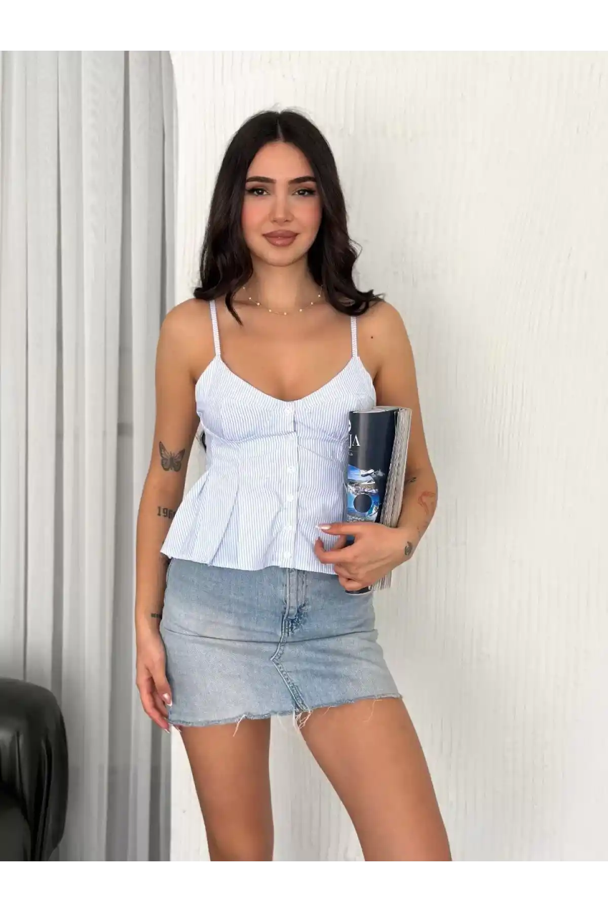 Askılı Dekolte detaylı crop - Açık Mavi