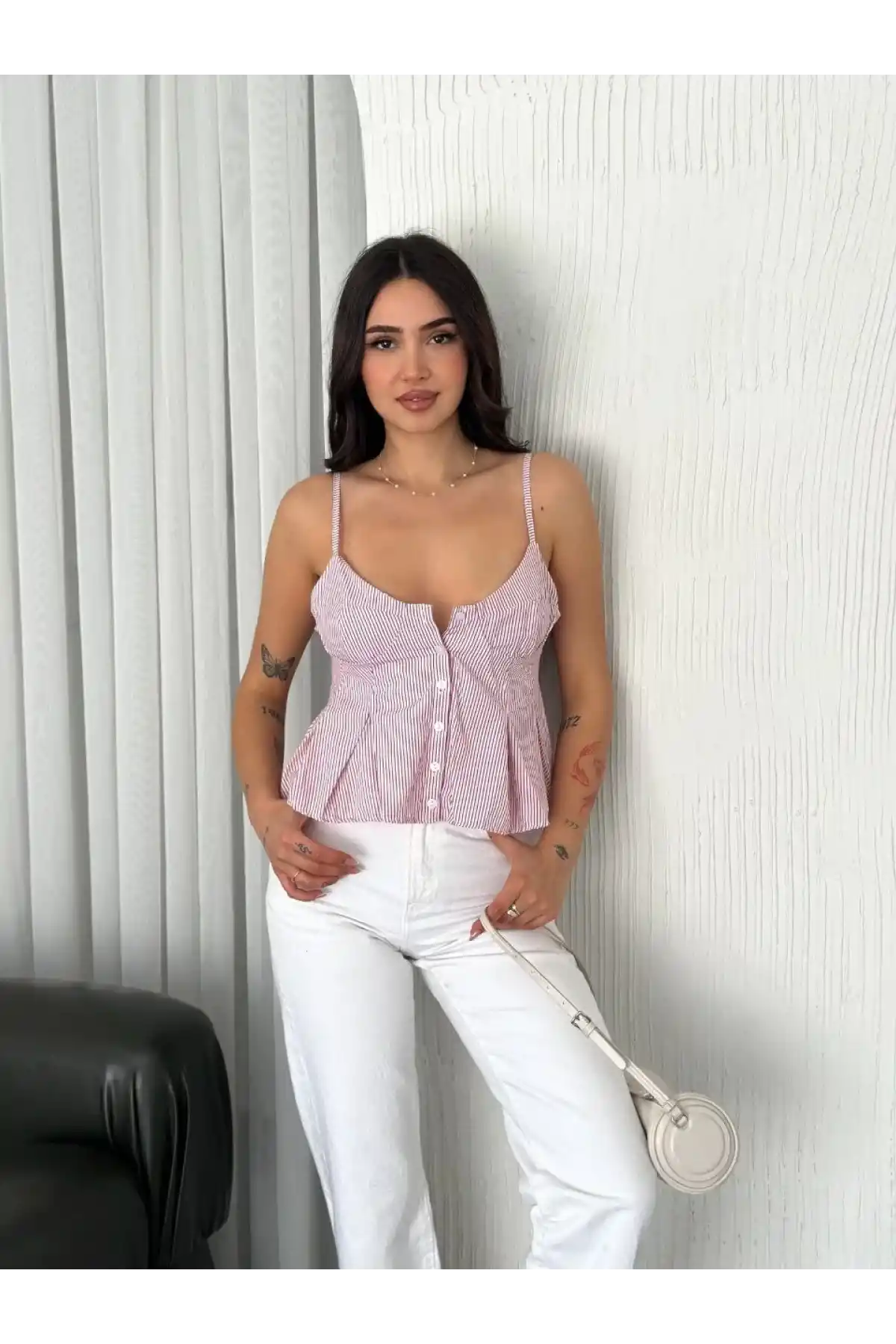 Askılı Dekolte deraylı crop - Kırmızı