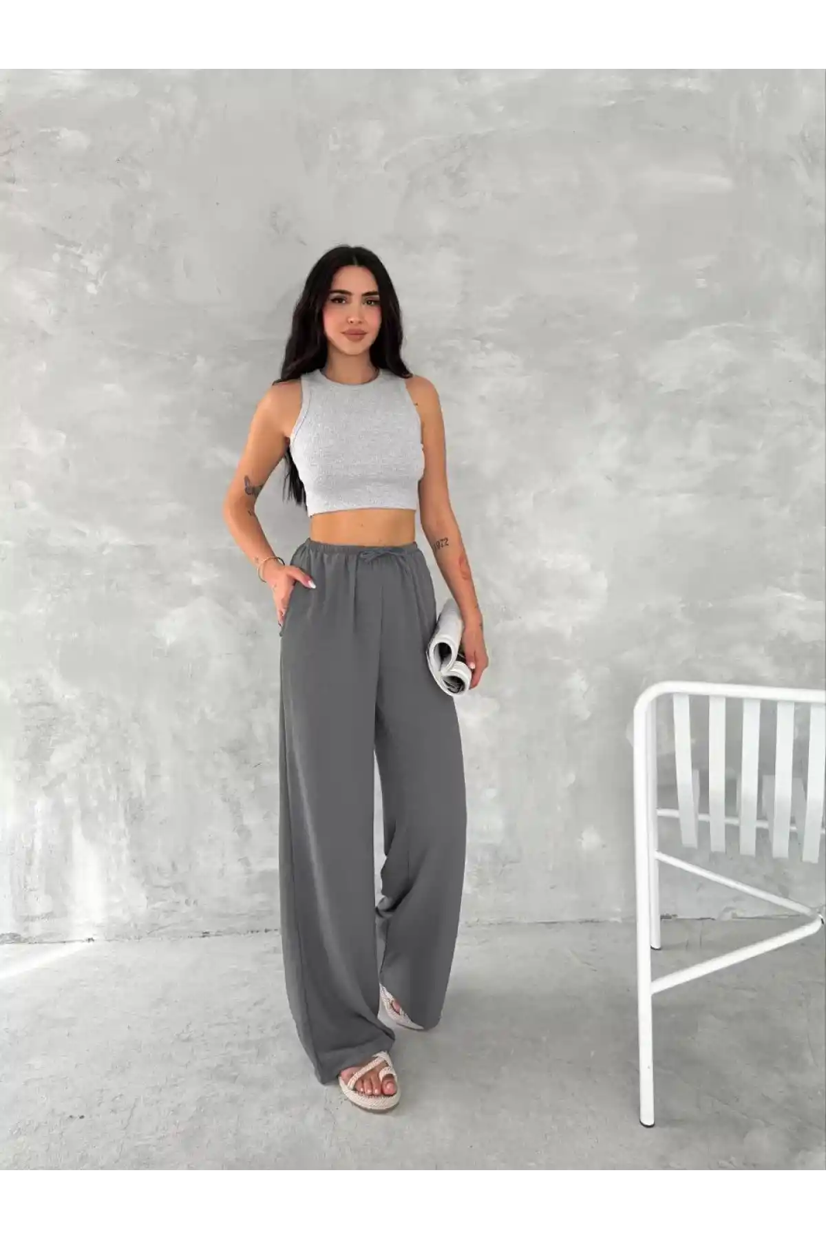 Ayrobin Oversize Kadın Pantalon - Füme