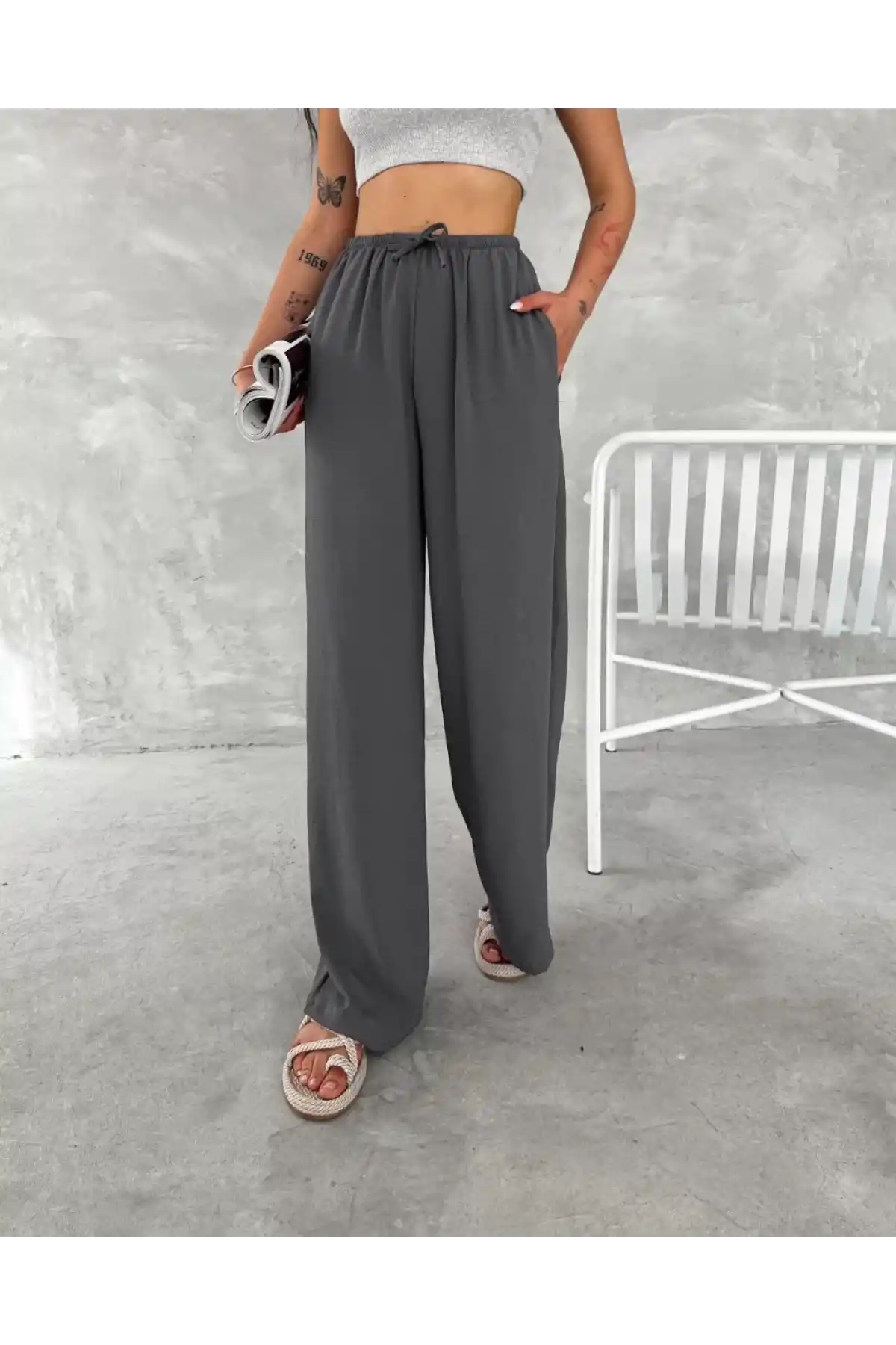 Ayrobin Oversize Kadın Pantalon - Füme