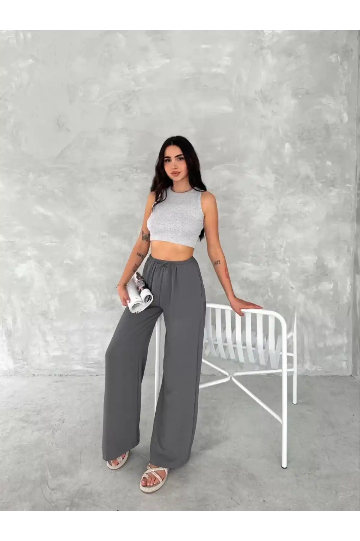 Ayrobin Oversize Kadın Pantalon - Füme