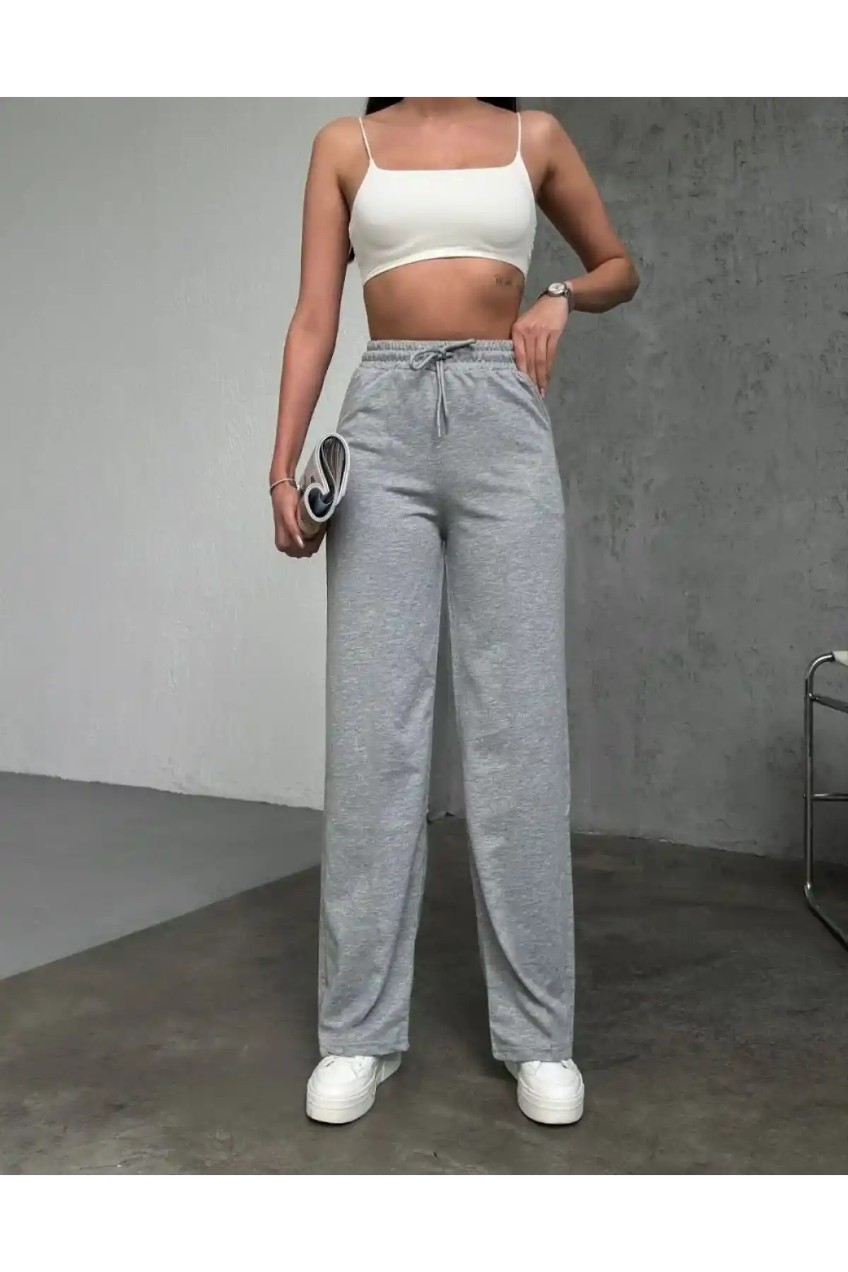 Basic İki İplik Eşofman Pantolon - Gri