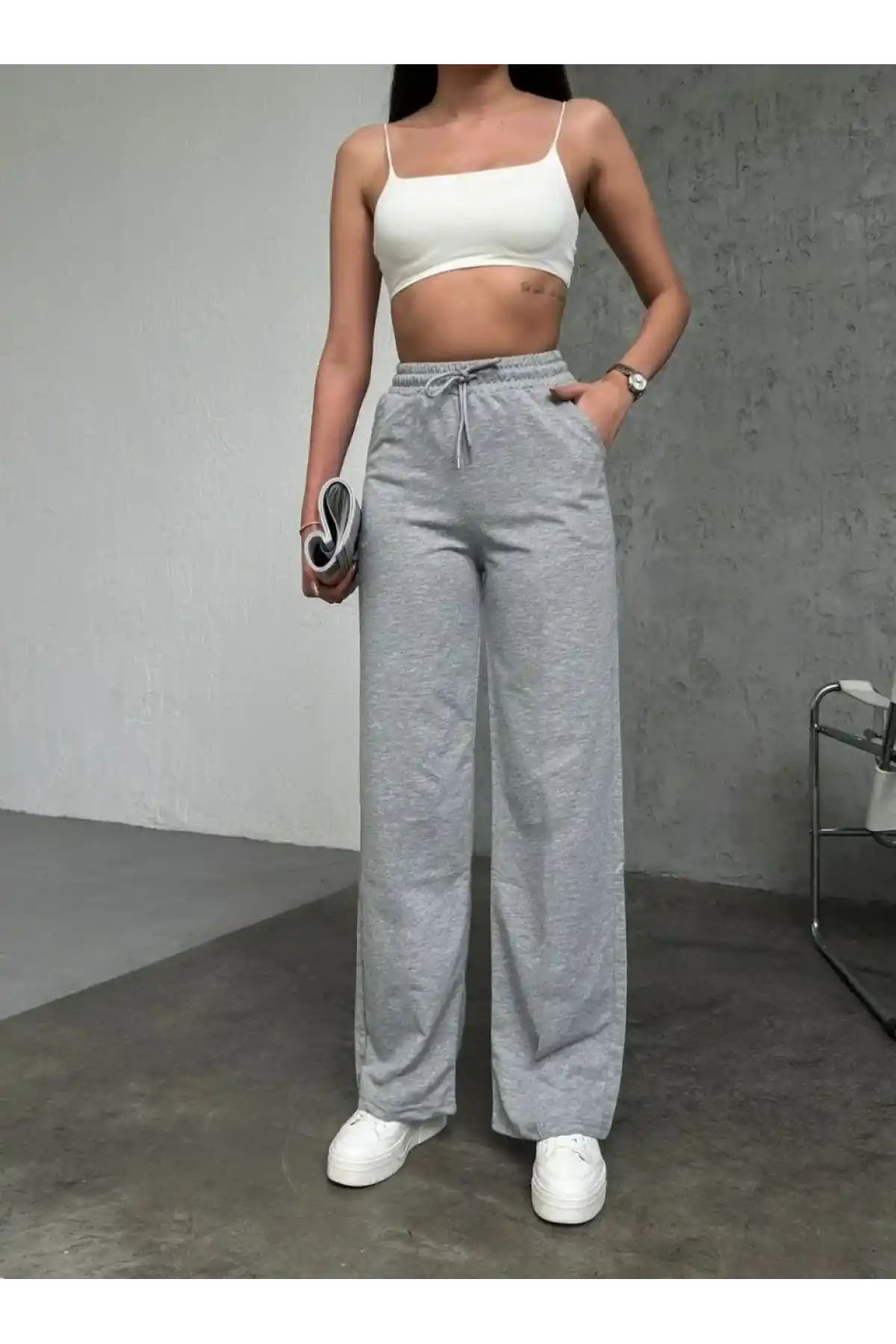 Basic İki İplik Eşofman Pantolon - Gri