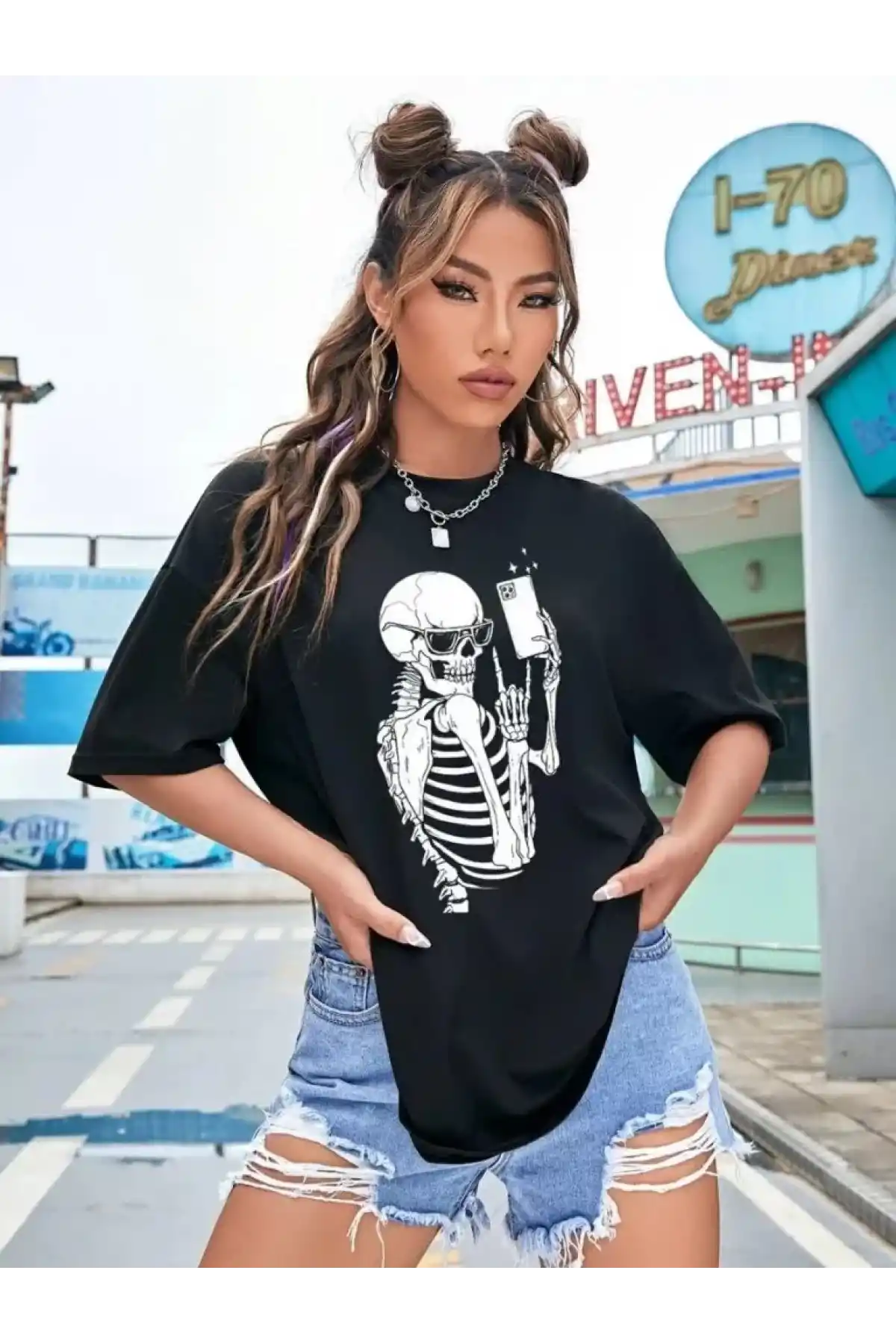 Baskılı Kadın T-shirt - Siyah