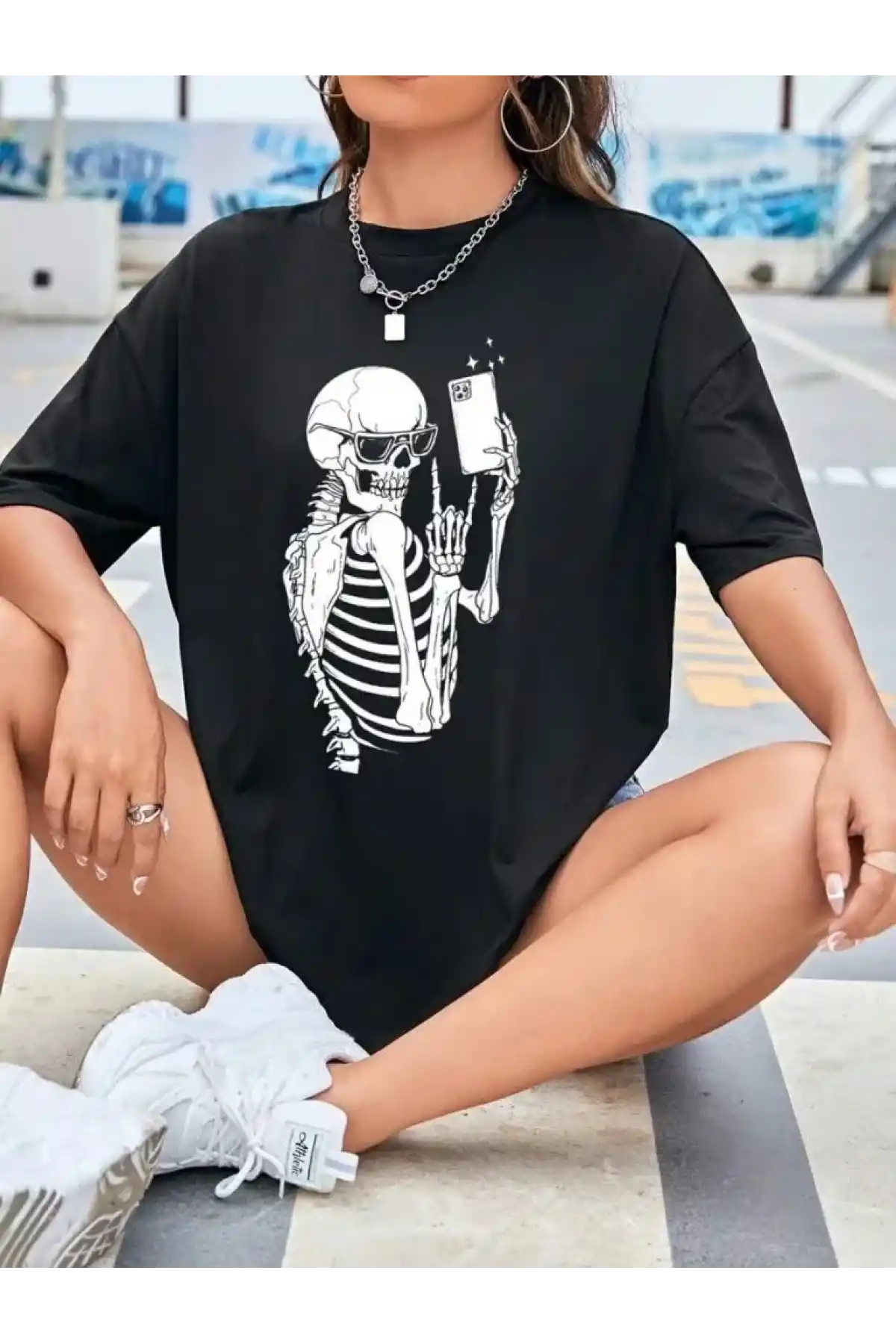 Baskılı Kadın T-shirt - Siyah