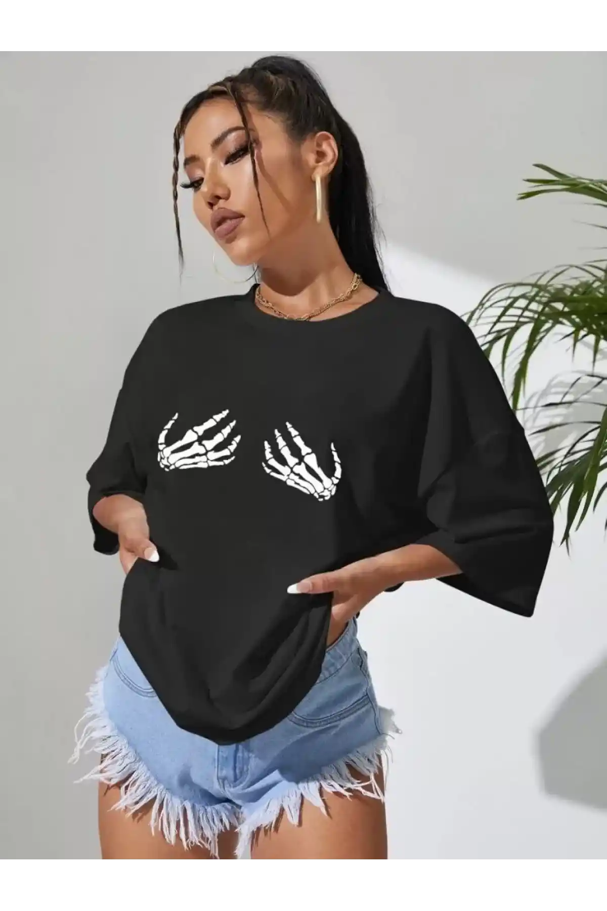 Baskılı Kadın T-shirt - Siyah