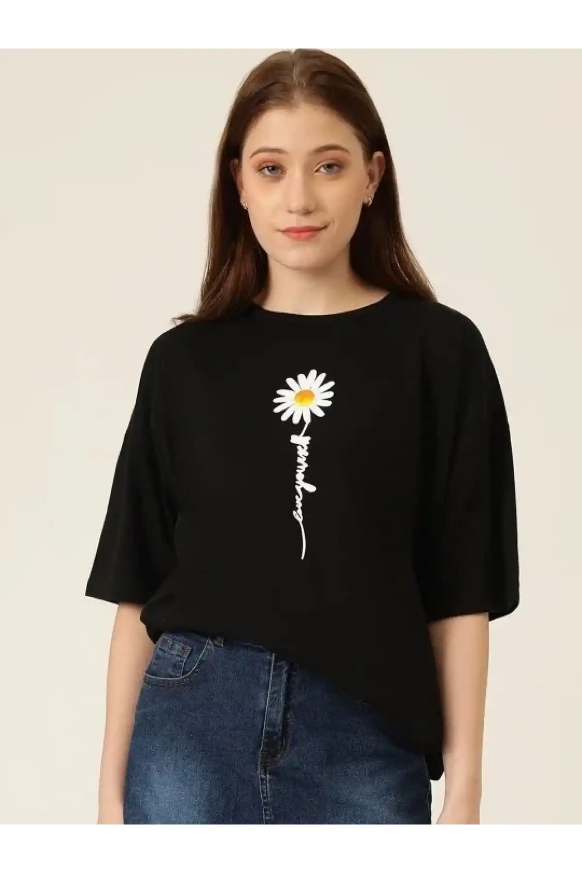 Baskılı Kadın T-shirt - Siyah