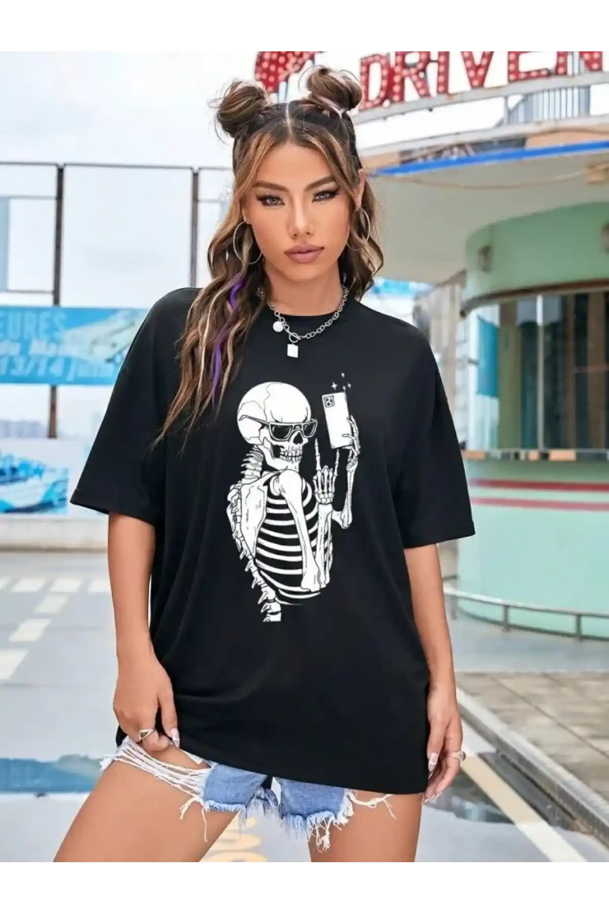 Baskılı Kadın T-shirt - Siyah