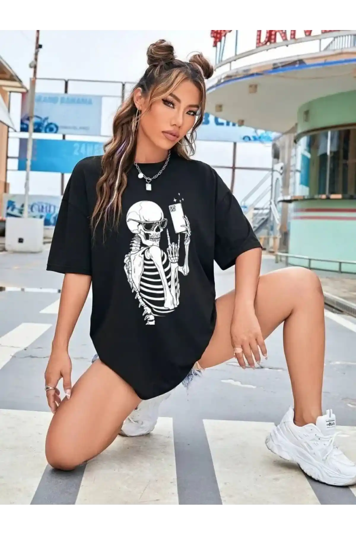 Baskılı Kadın T-shirt - Siyah