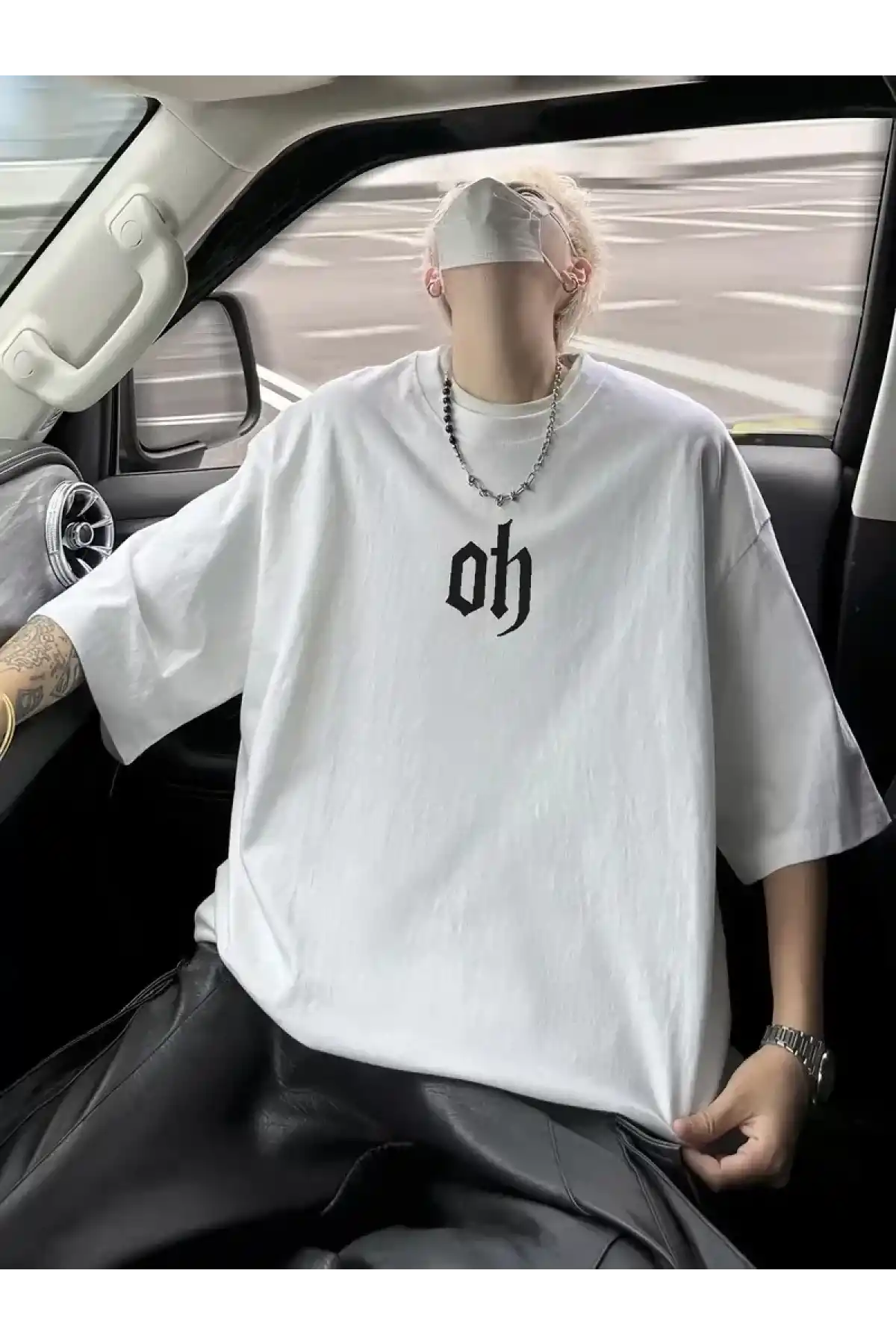 Baskı Erkek Oversive Tişört, Grafik Tişört Erkek Yazlık Outdoor Kıyafetleri, Sporda ve Günlük Giyime Uygun - Beyaz