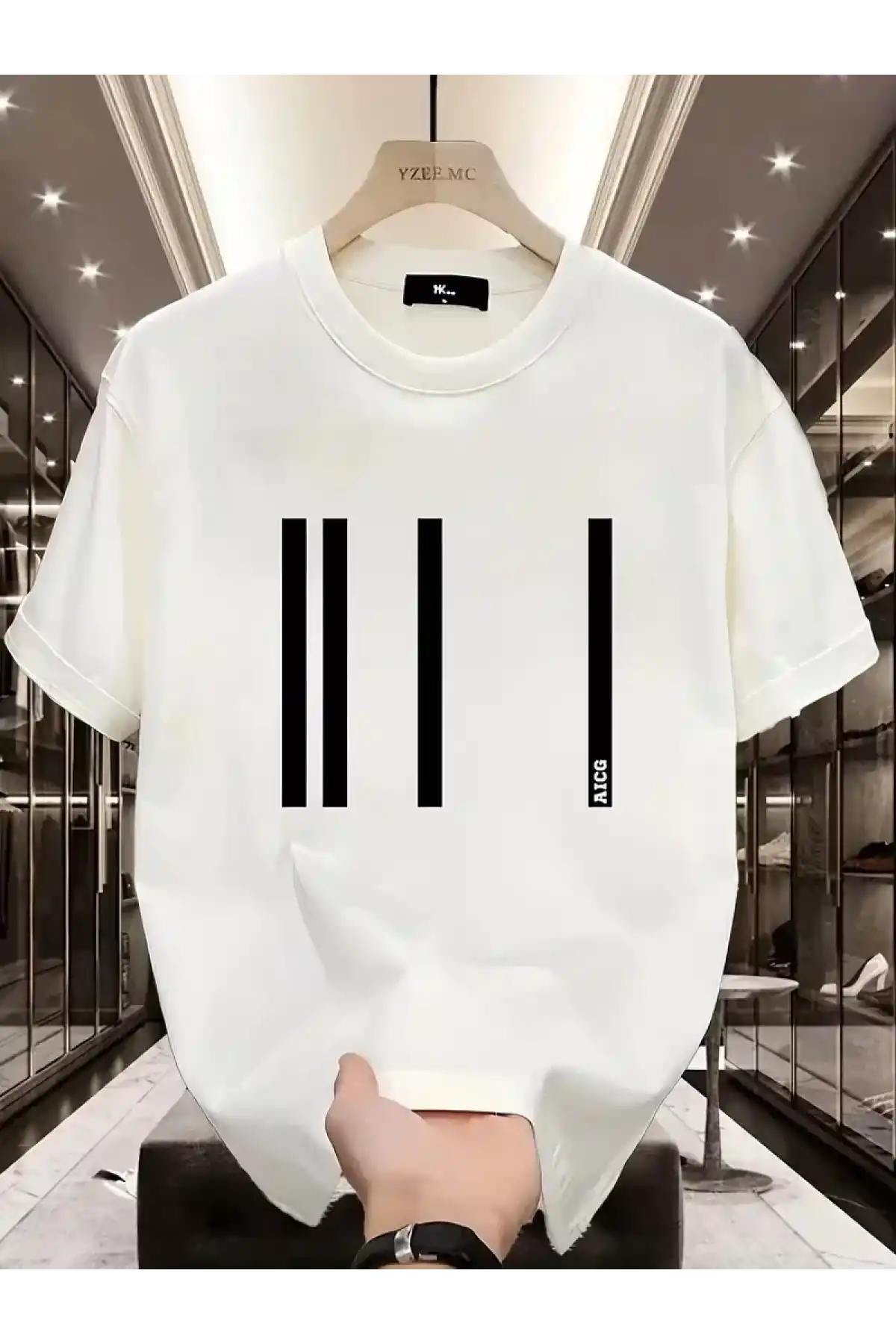 AICG Ön Arka Baskılı Bisiklet Yaka Kadın Oversize Bisiklet Yaka T-shirt - Beyaz