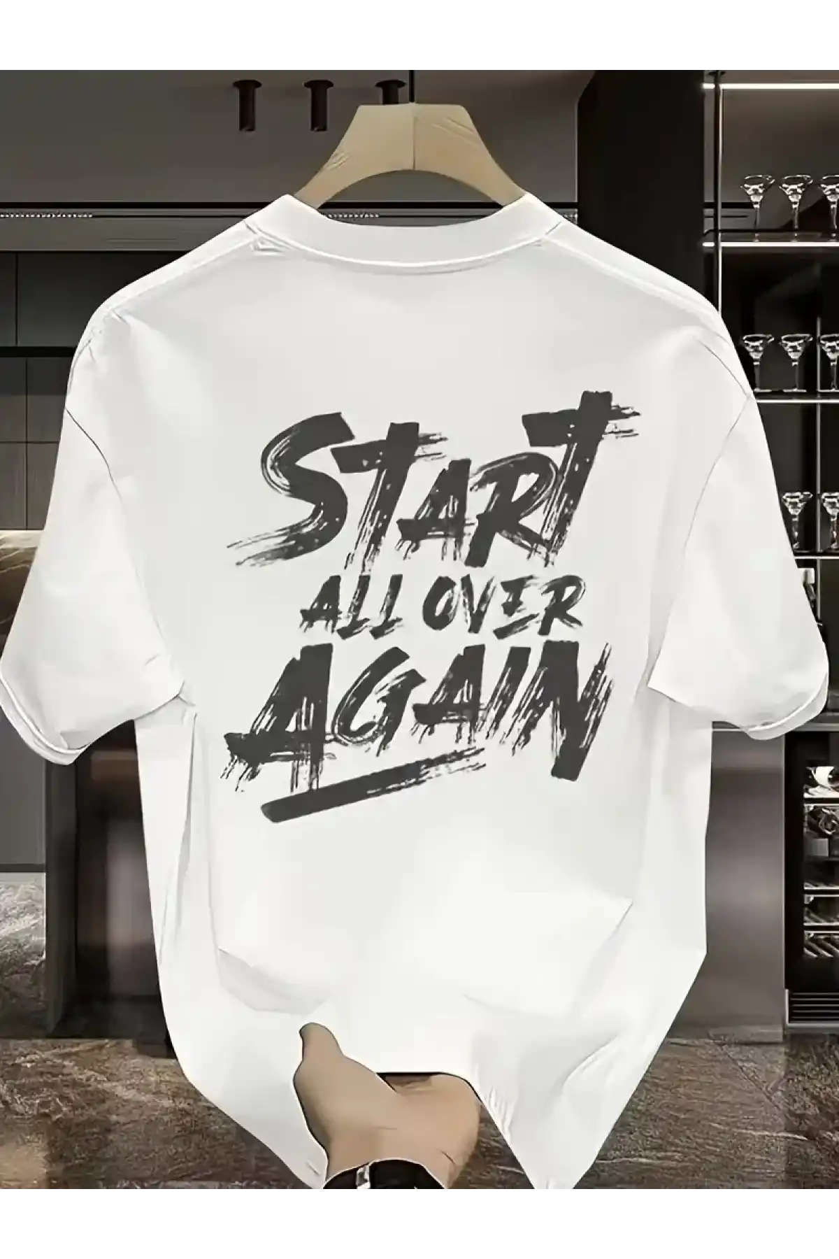 20/1 Penye Compack Start All Over Baskılı Oversize Bisiklet Yaka Kısa Kol Yazlık T-shirt - Beyaz