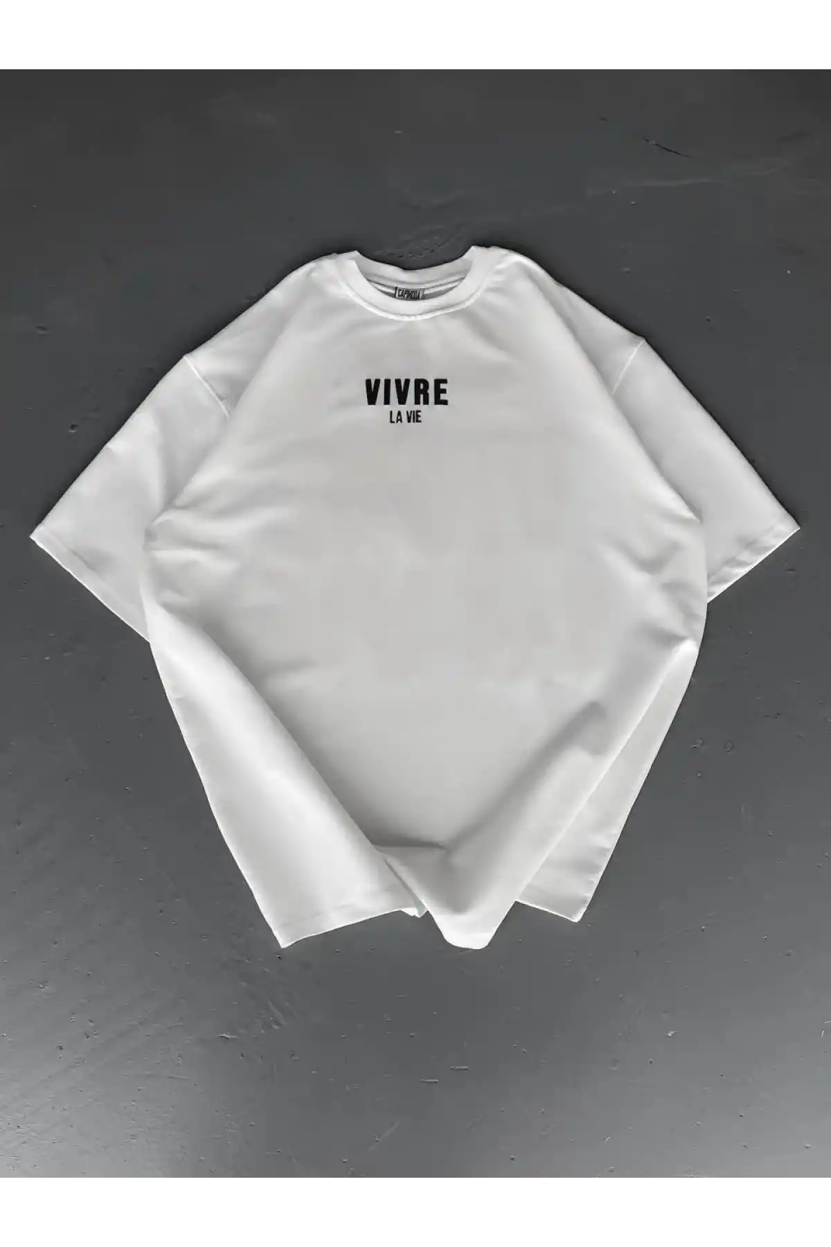 Baskılı Oversize Bisiklet Yaka T-shirt - Beyaz