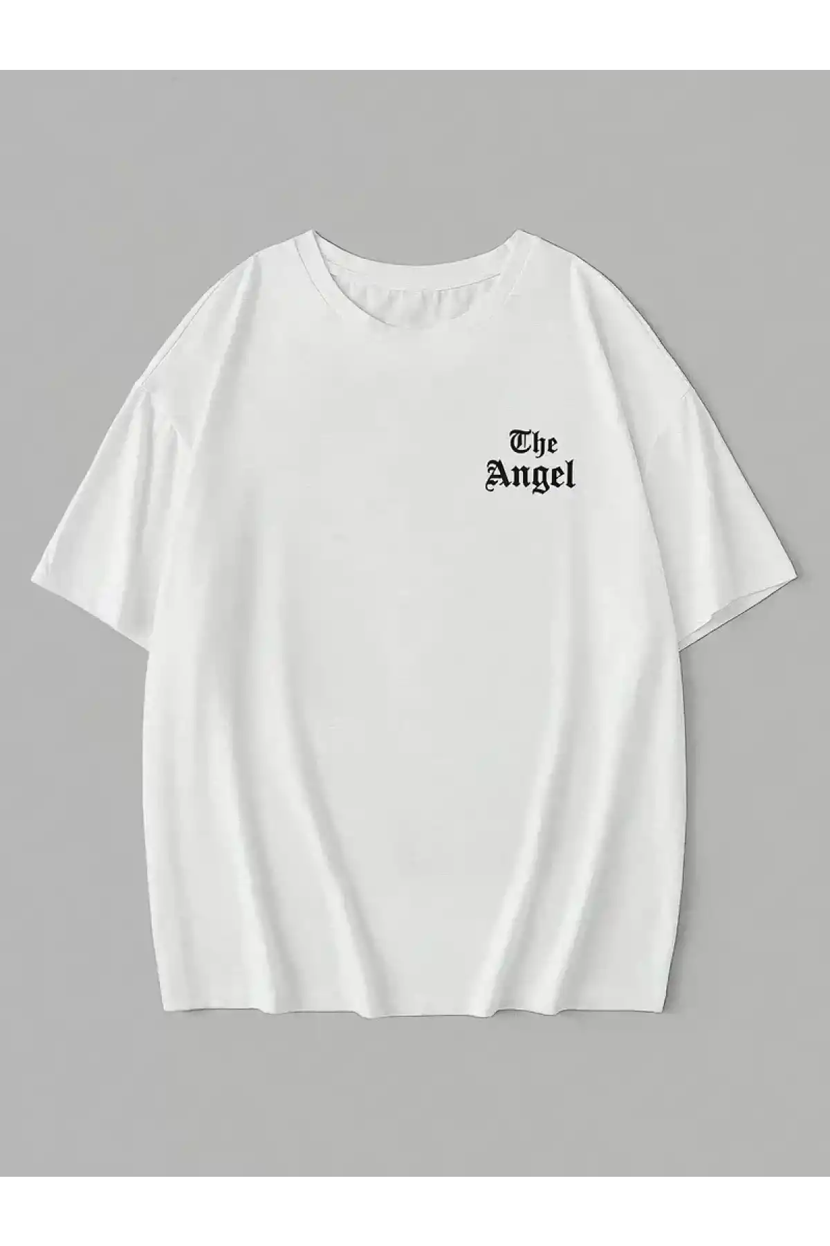 20/1 Penye Compack Dark Angel Baskılı Oversize Kısa Kol Yazlık T-shirt- Beyaz
