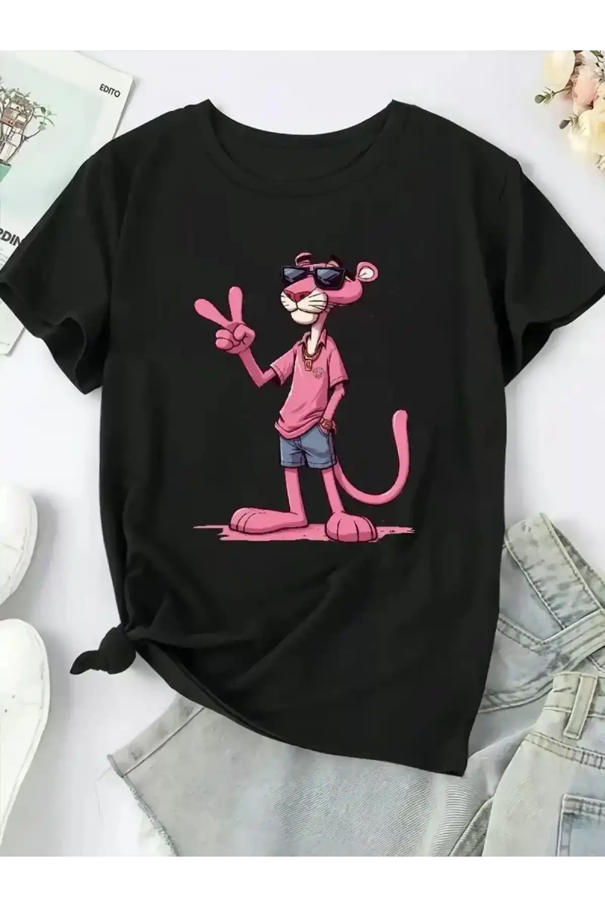 Örümcek Ağı Desenli Baskılı Oversize Bisiklet Yaka T-shirt  - Beyaz
