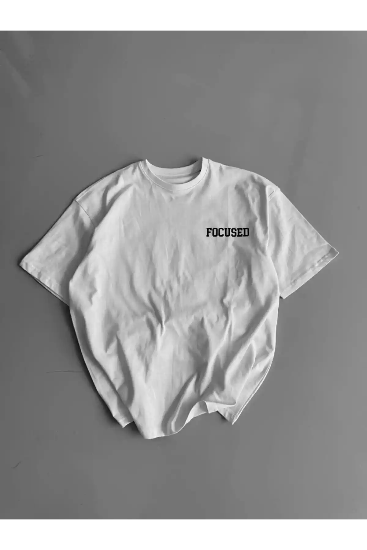 20/1 Penye Compack Baskılı Oversize Bisiklet Yaka Kısa Kol Yazlık T-shirt - Beyaz