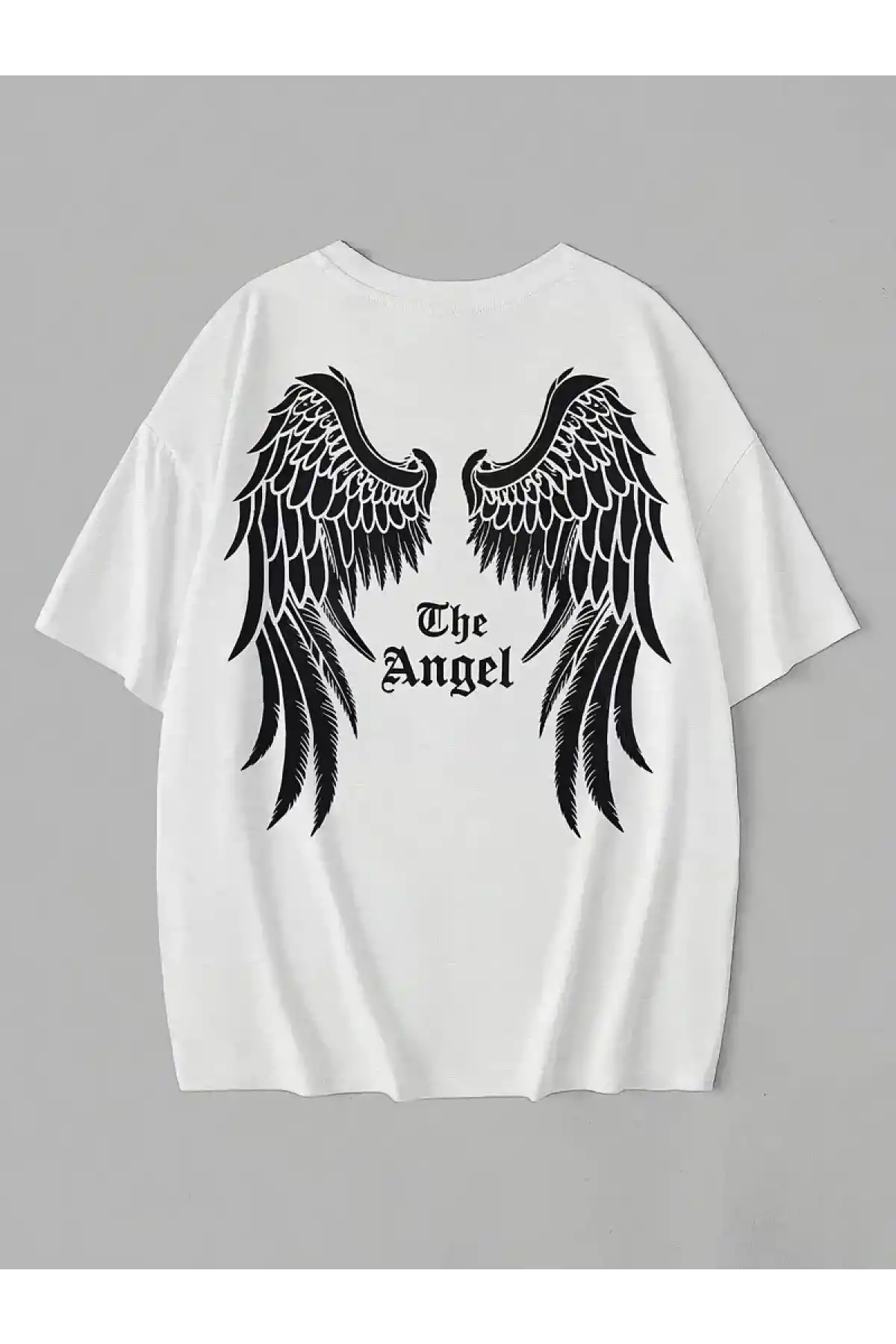 20/1 Penye Compack Dark Angel Baskılı Oversize Kısa Kol Yazlık T-shirt- Beyaz