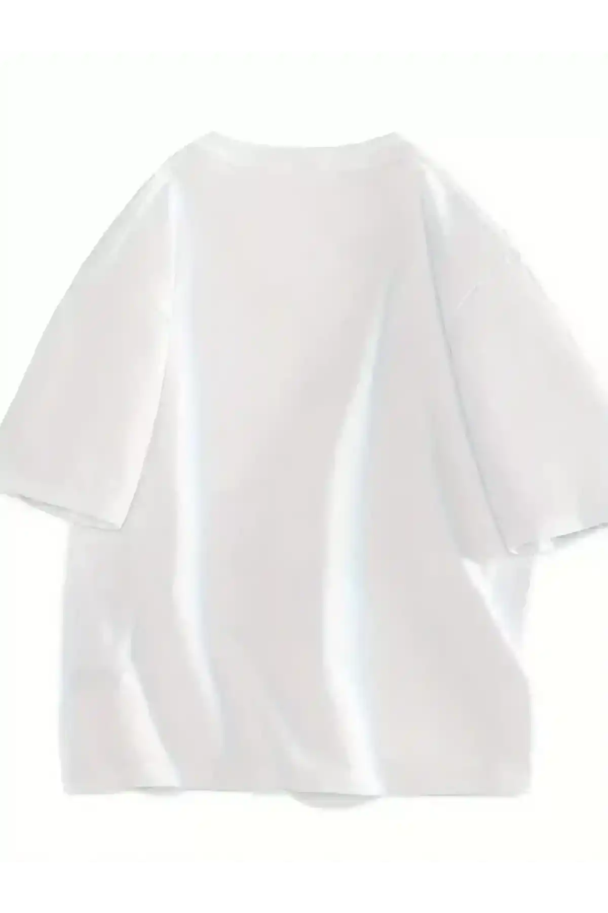 20/1 Penye Compack Gülücük Baskılı Oversize Bisiklet Yaka Kısa Kol Yazlık T-shirt - Beyaz