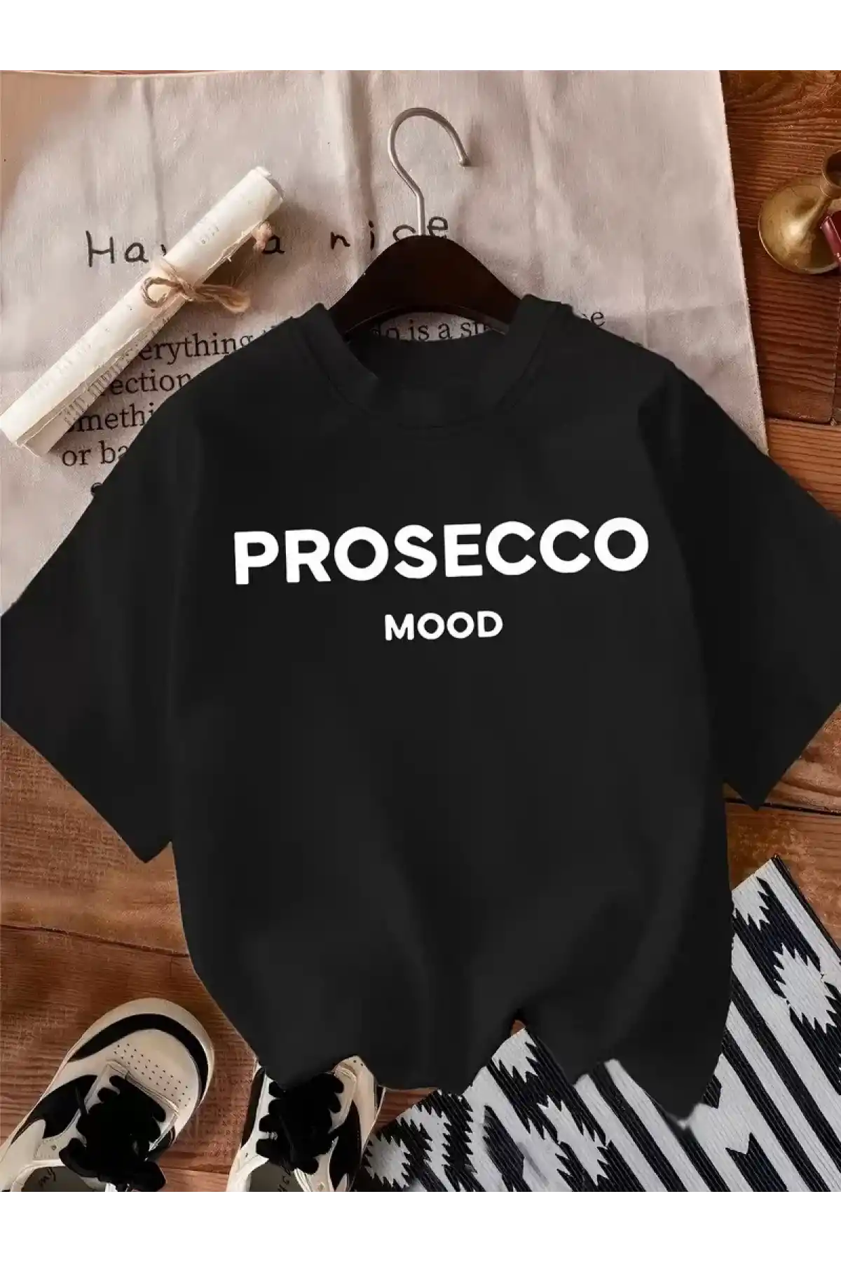 20/1 Penye Compack Baskılı Oversize Bisiklet Yaka Kısa Kol Yazlık T-shirt - Siyah