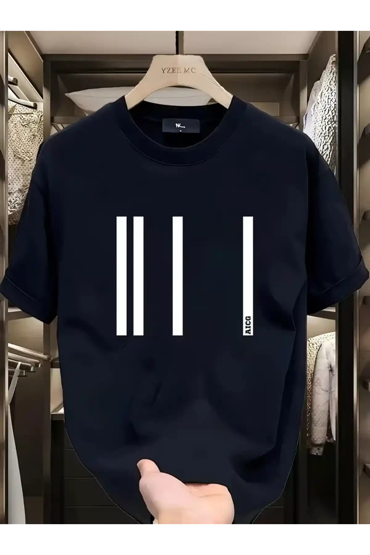 AICG Ön Arka Baskılı Bisiklet Yaka Kadın Oversize Bisiklet Yaka T-shirt - Siyah