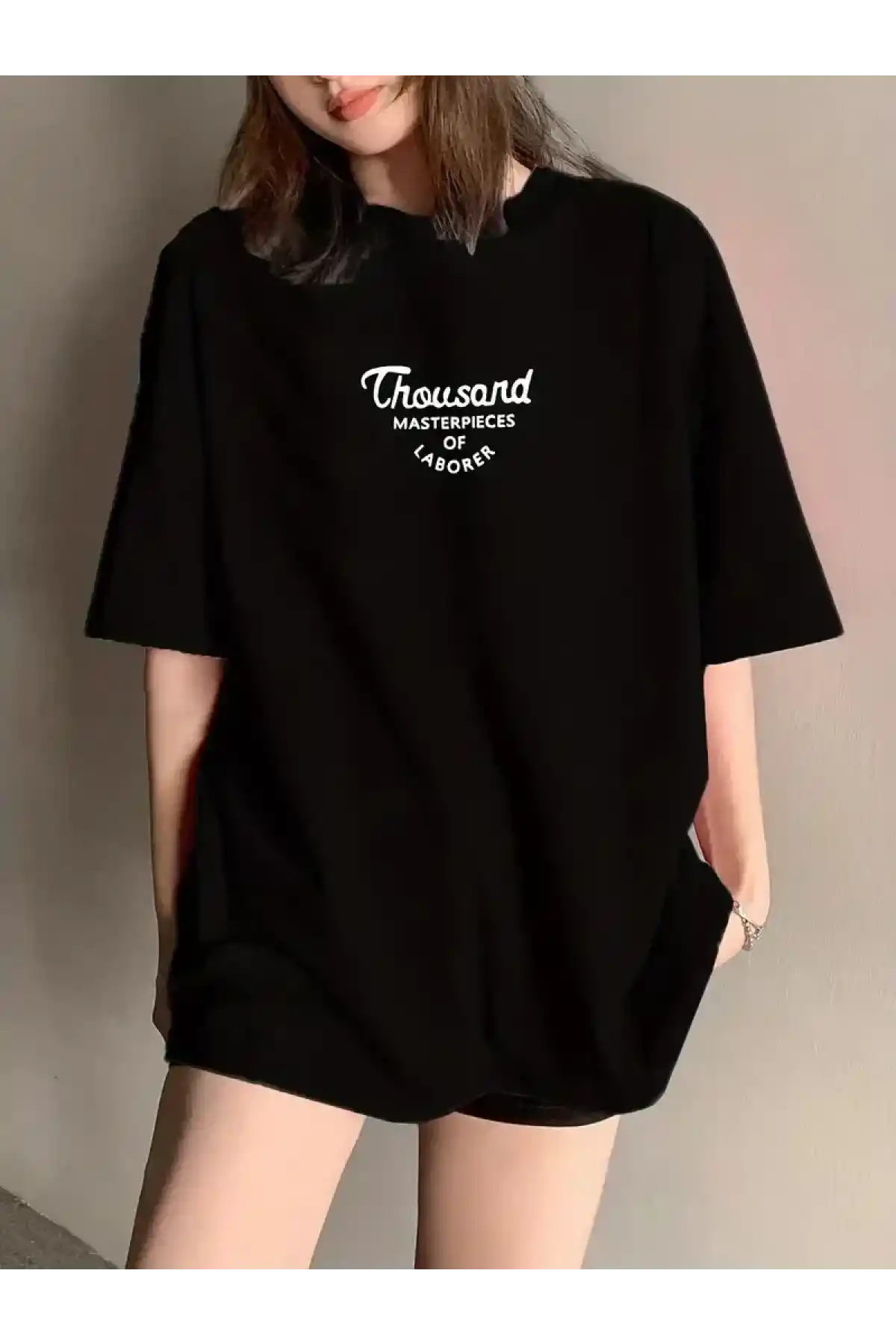 Thousand Ön Arka Baskılı Oversize Bisiklet Yaka T-shirt - Siyah