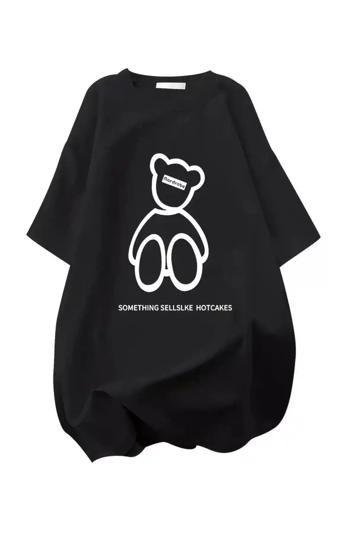 20/1 Penye Compack Ön Arka Baskılı Oversize Bisiklet Yaka T-shirt - Siyah